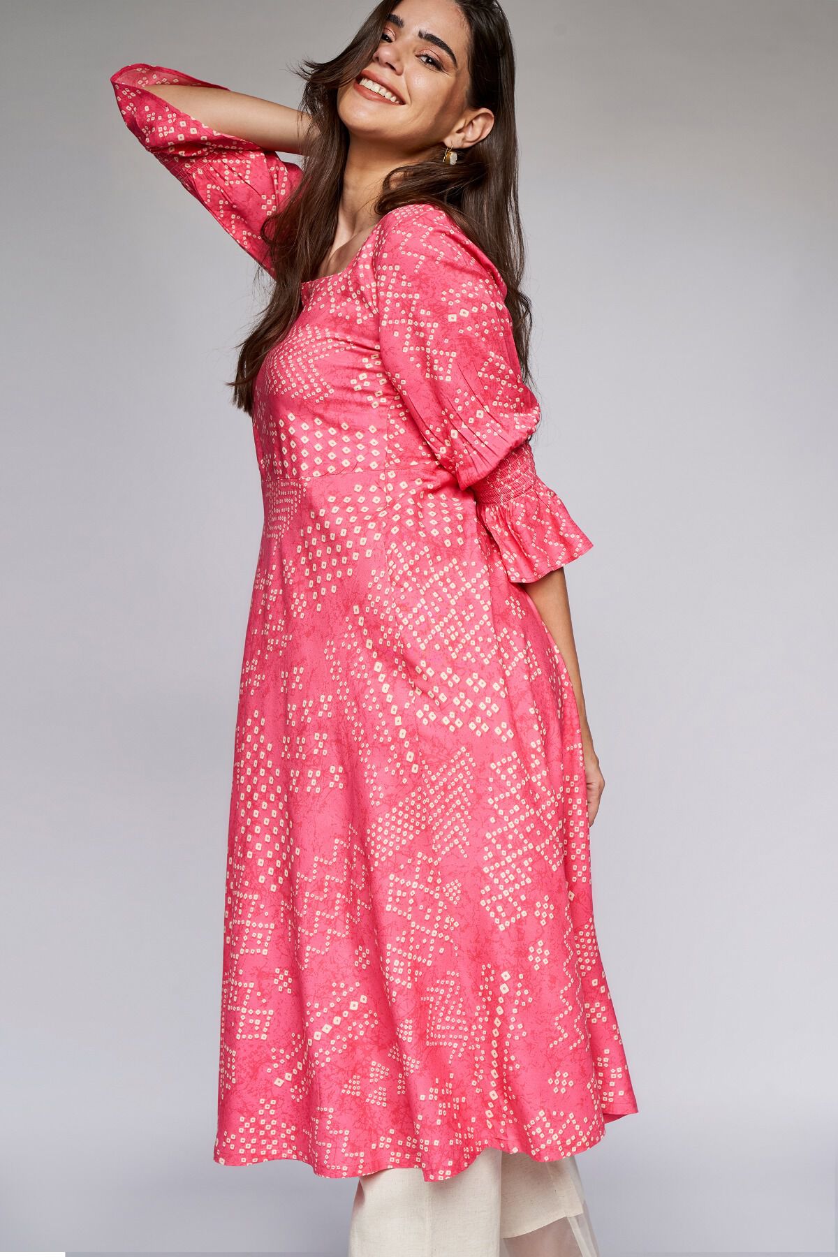 3 - Coral Ethnic Motifs Fit & Flare Dress, image 3