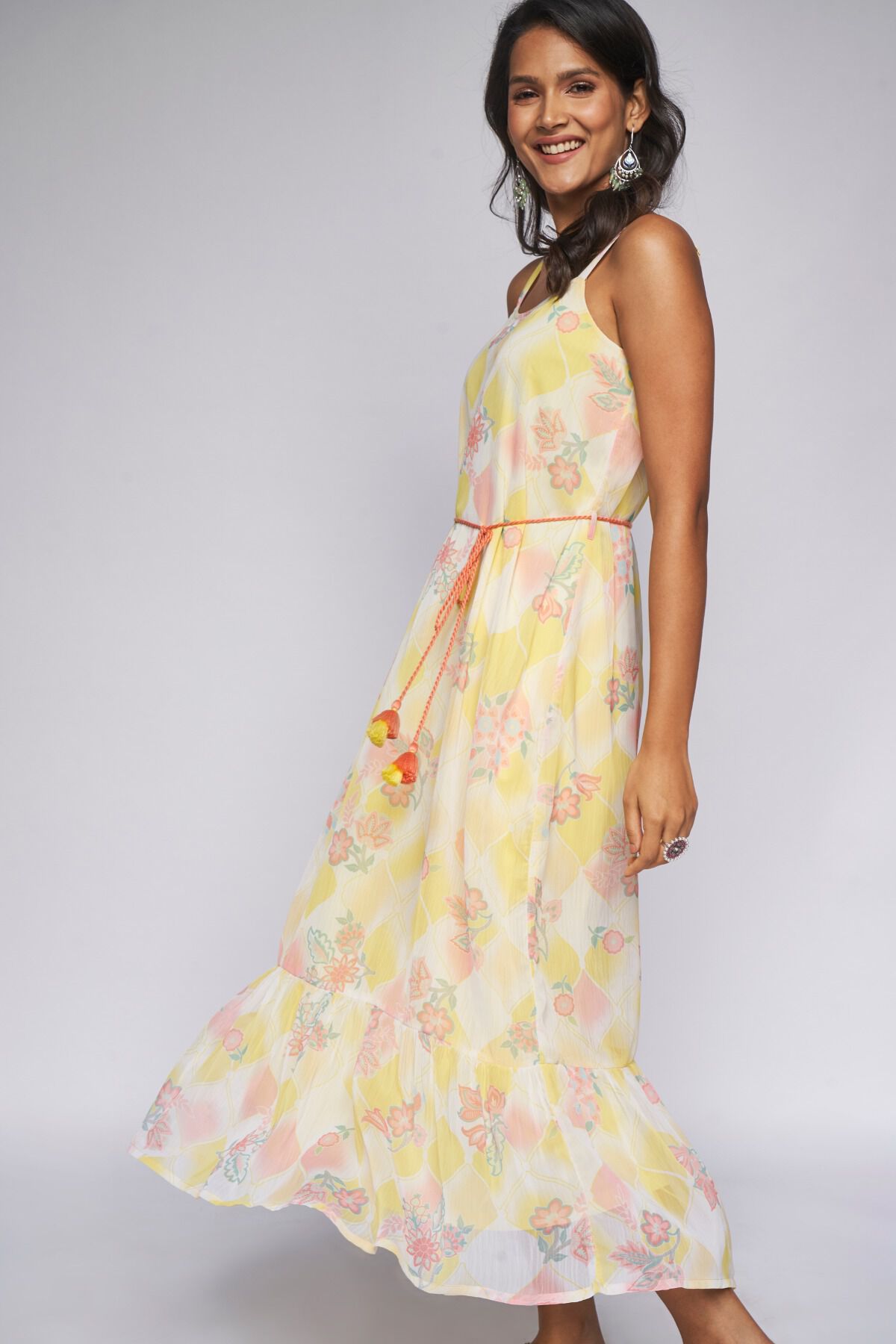 3 - Lime Green Floral Strapy Dress Dress, image 3
