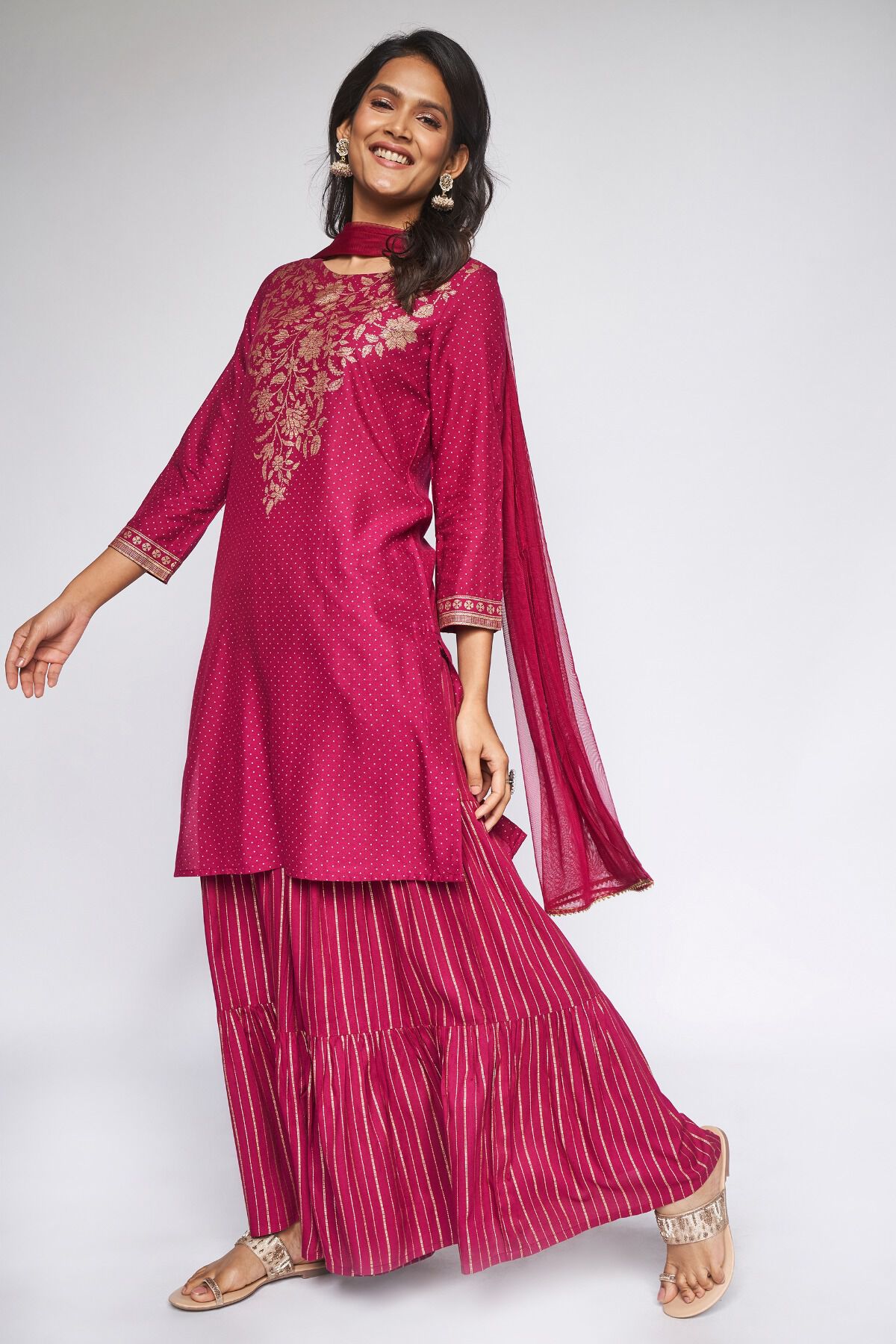 2 - Fuschia Khadi Suit Set, image 2