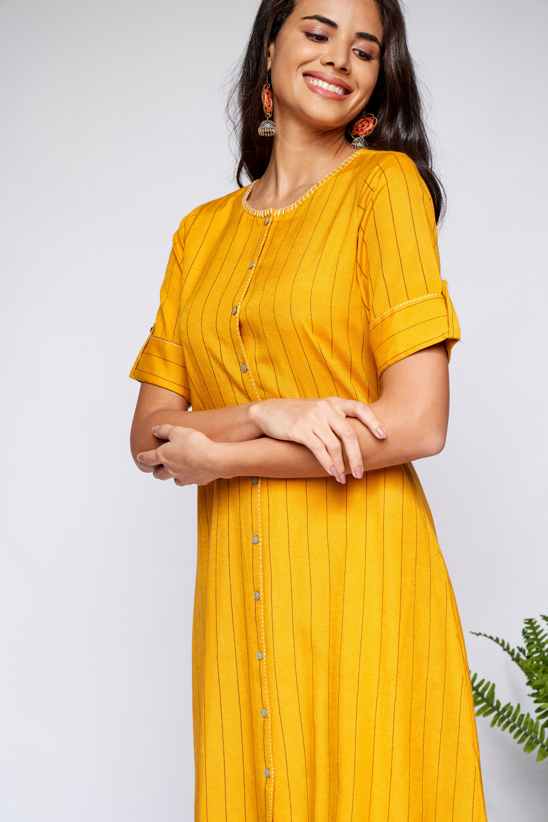 4 - Mustard Regular A-Line Kurta, image 4