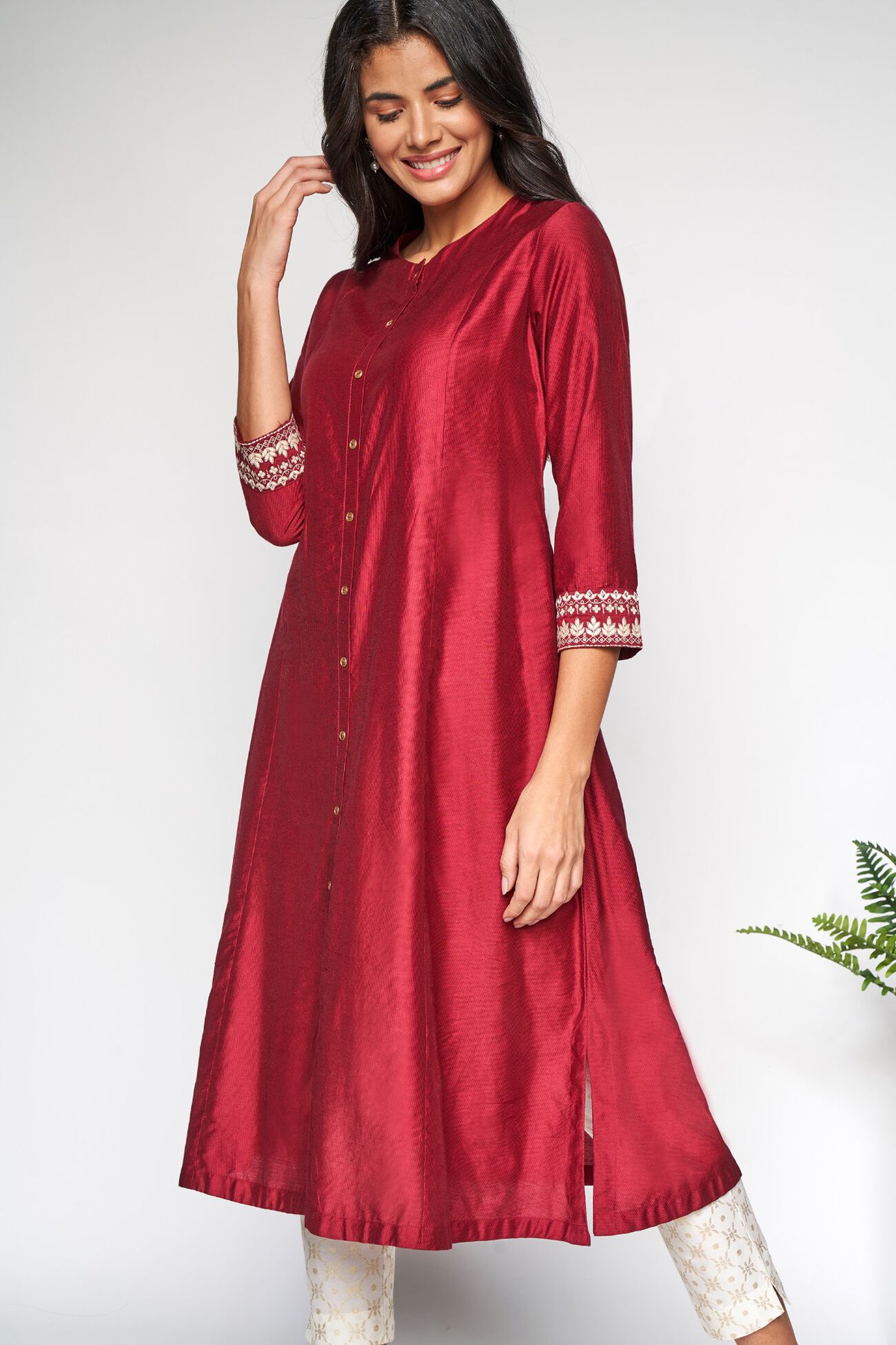 3 - Maroon Embriodered A-Line Kurta, image 1