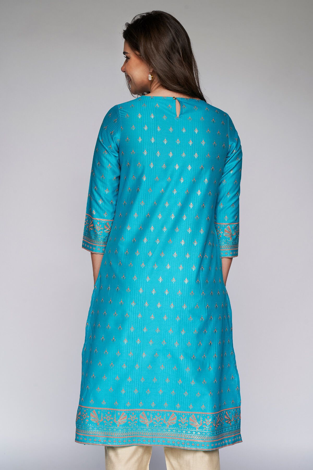 5 - Teal Foil Print Kurta, image 5