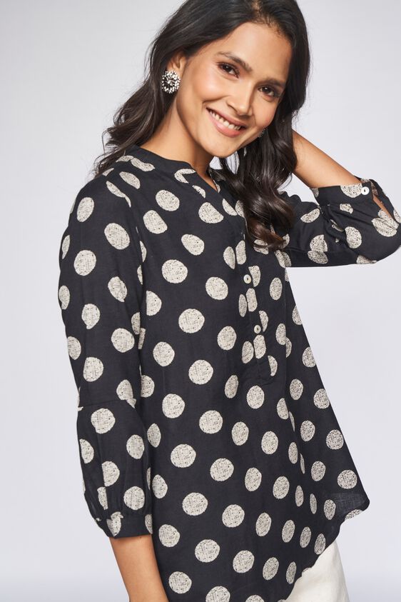 3 - Black Polka Dots Shirt Style Top, image 3