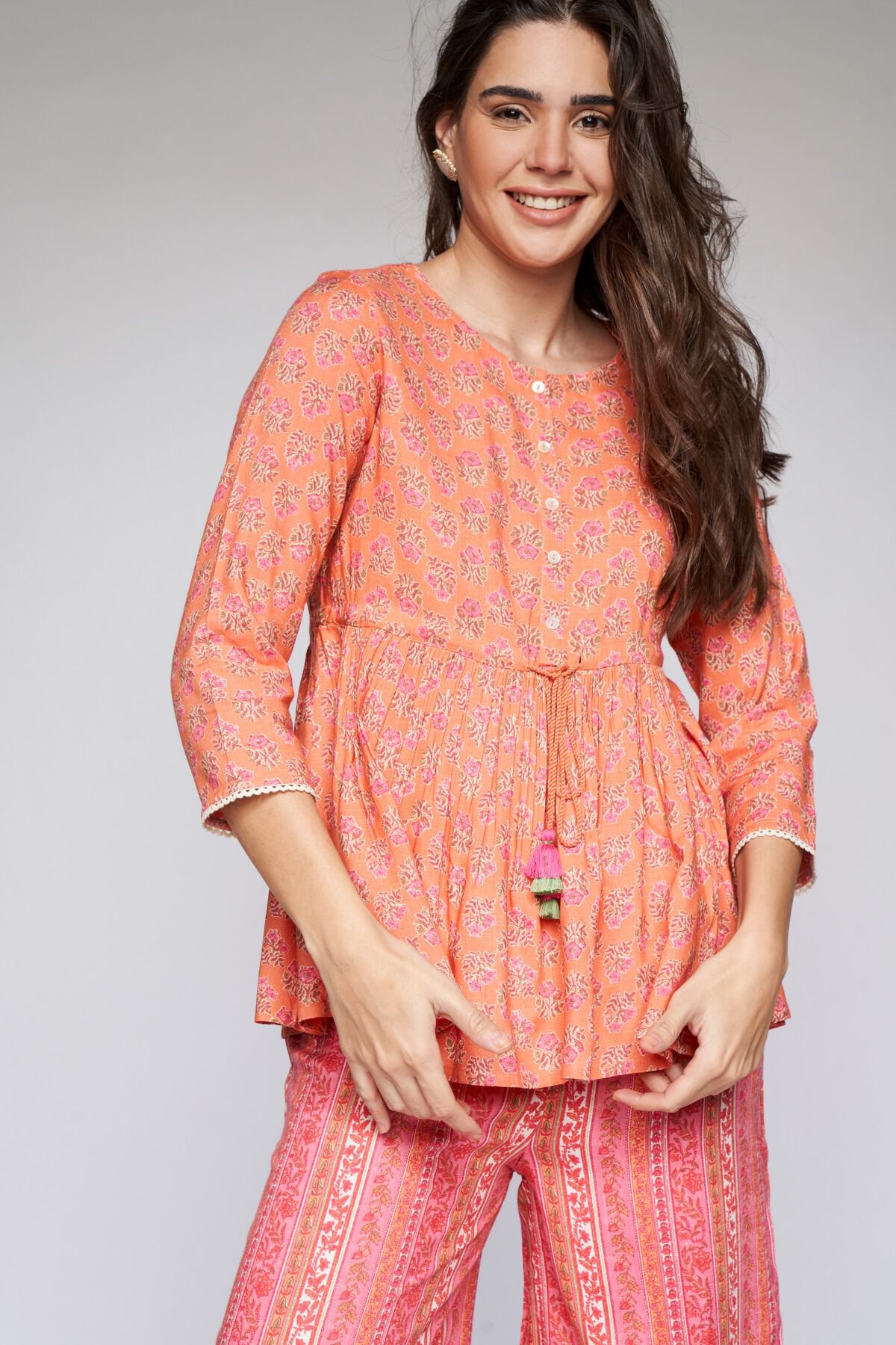 3 - Orange Floral Fit & Flare Top, image 3