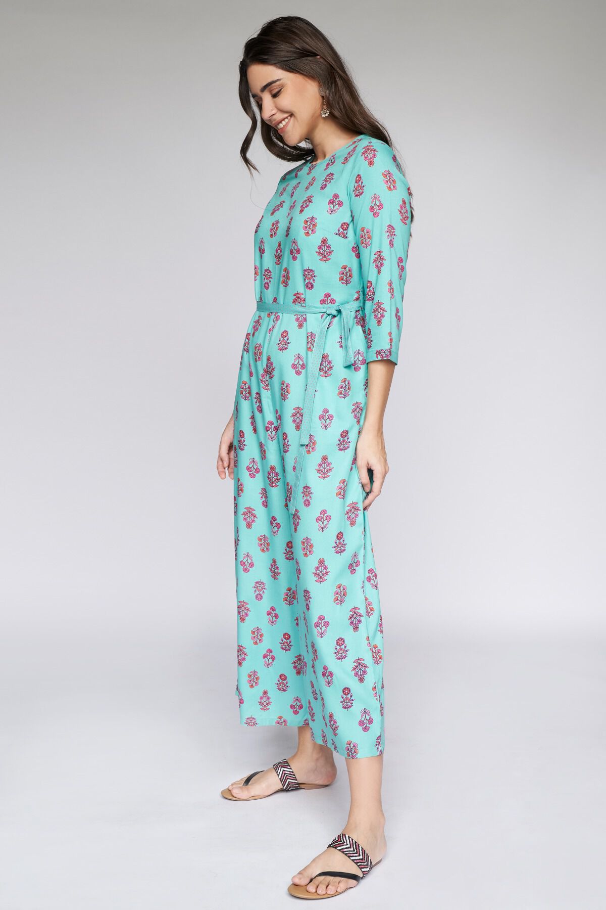 3 - Teal Ethnic Motifs Jump Suit, image 3