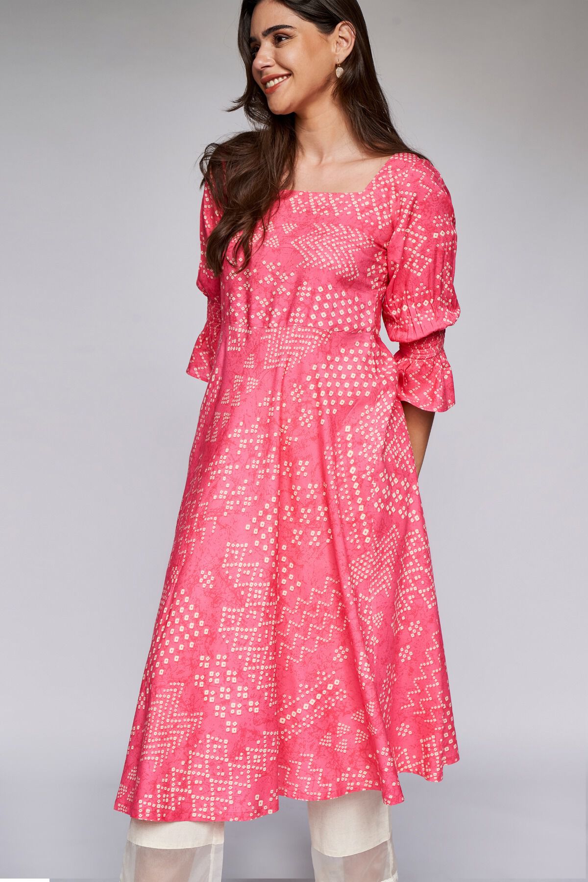 4 - Coral Ethnic Motifs Fit & Flare Dress, image 4