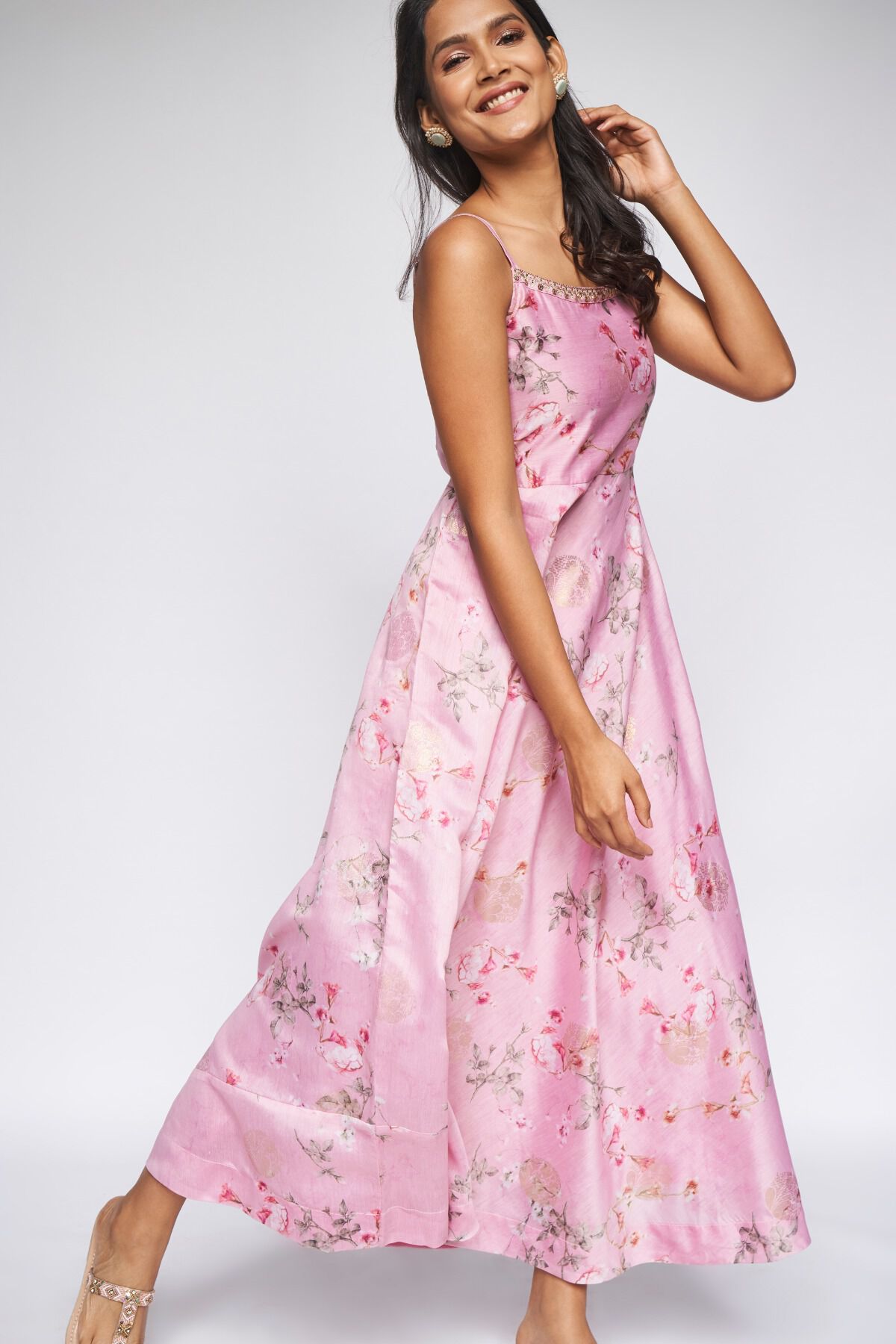Pink Floral Fit & Flare Dress, Pink, image 3