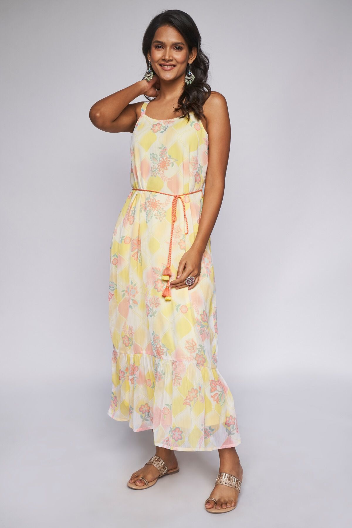 4 - Lime Green Floral Strapy Dress Dress, image 4