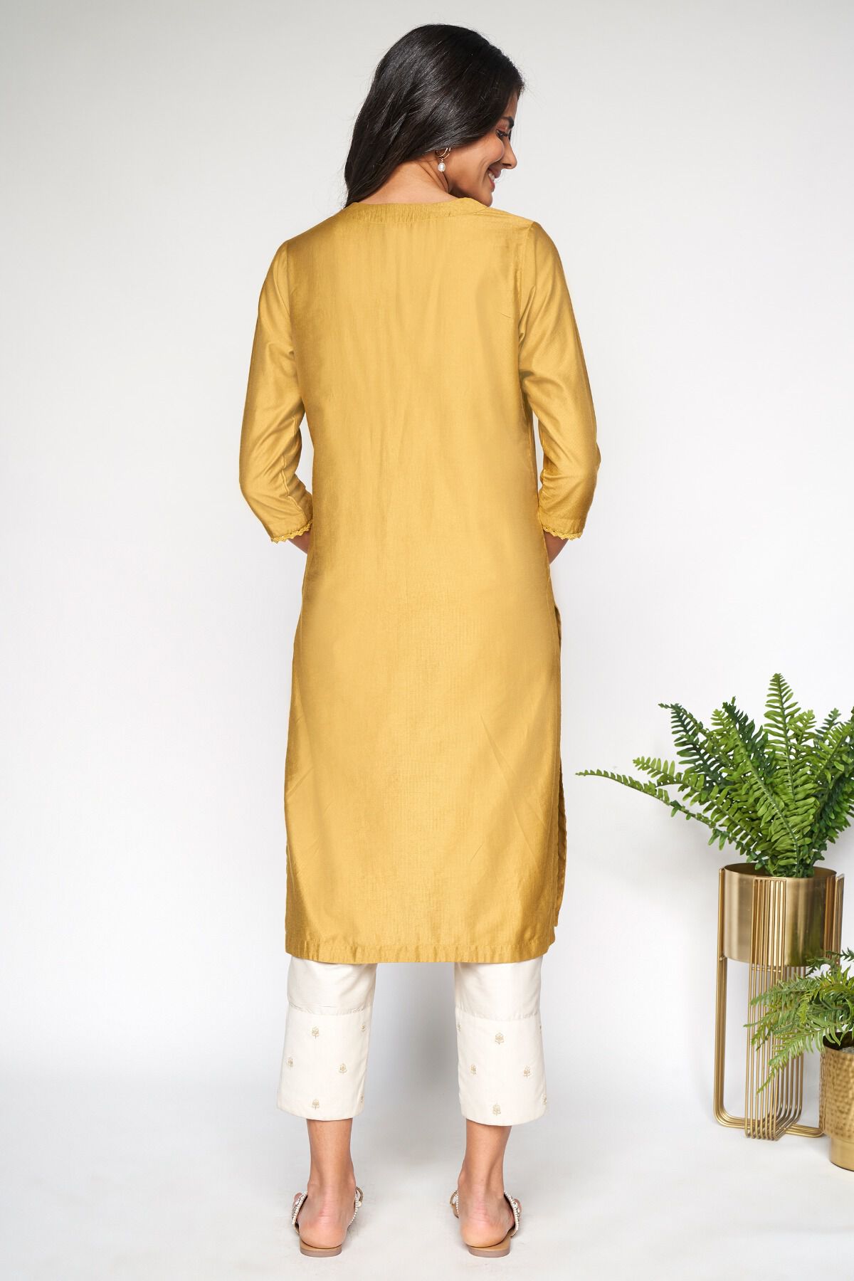5 - Mustard Embriodered Straight Kurta, image 5