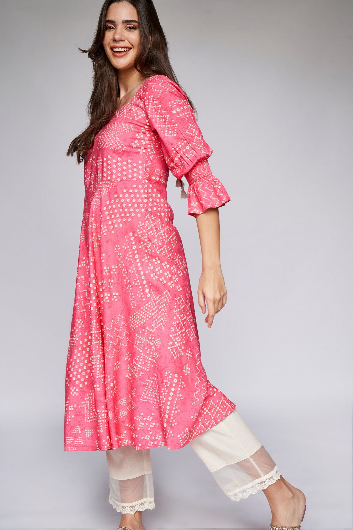2 - Coral Ethnic Motifs Fit & Flare Dress, image 2
