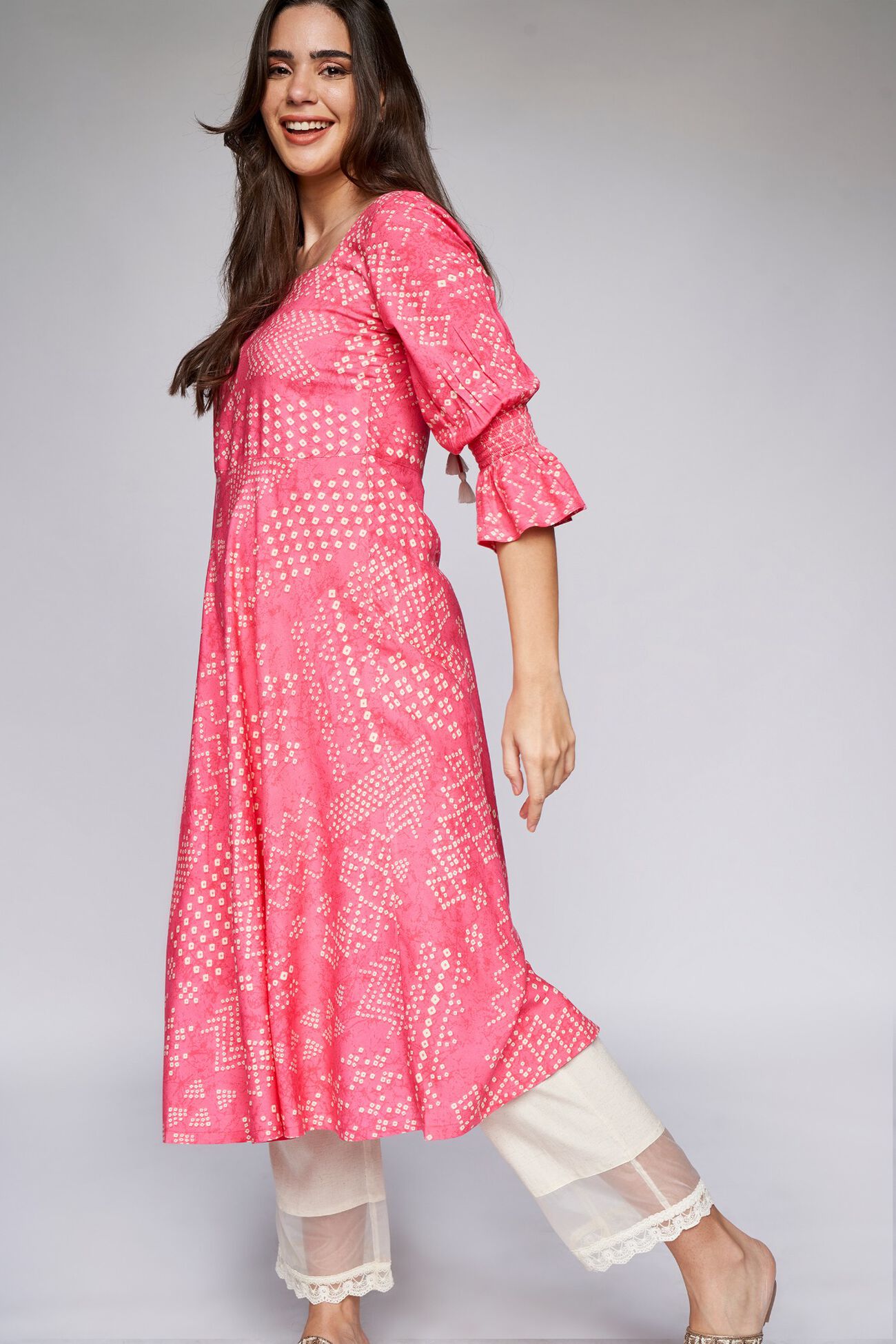 2 - Coral Ethnic Motifs Fit & Flare Dress, image 2