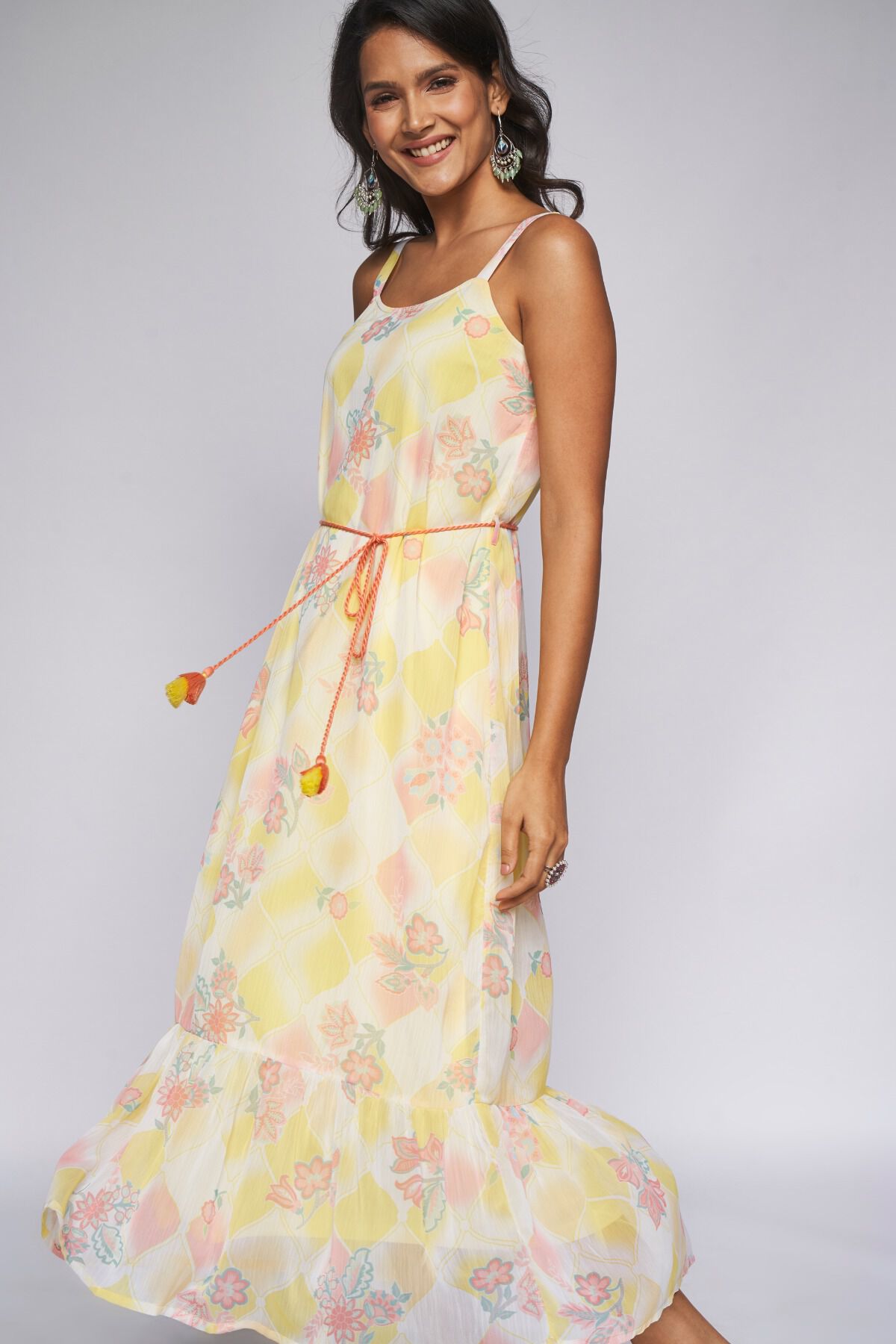 2 - Lime Green Floral Strapy Dress Dress, image 2