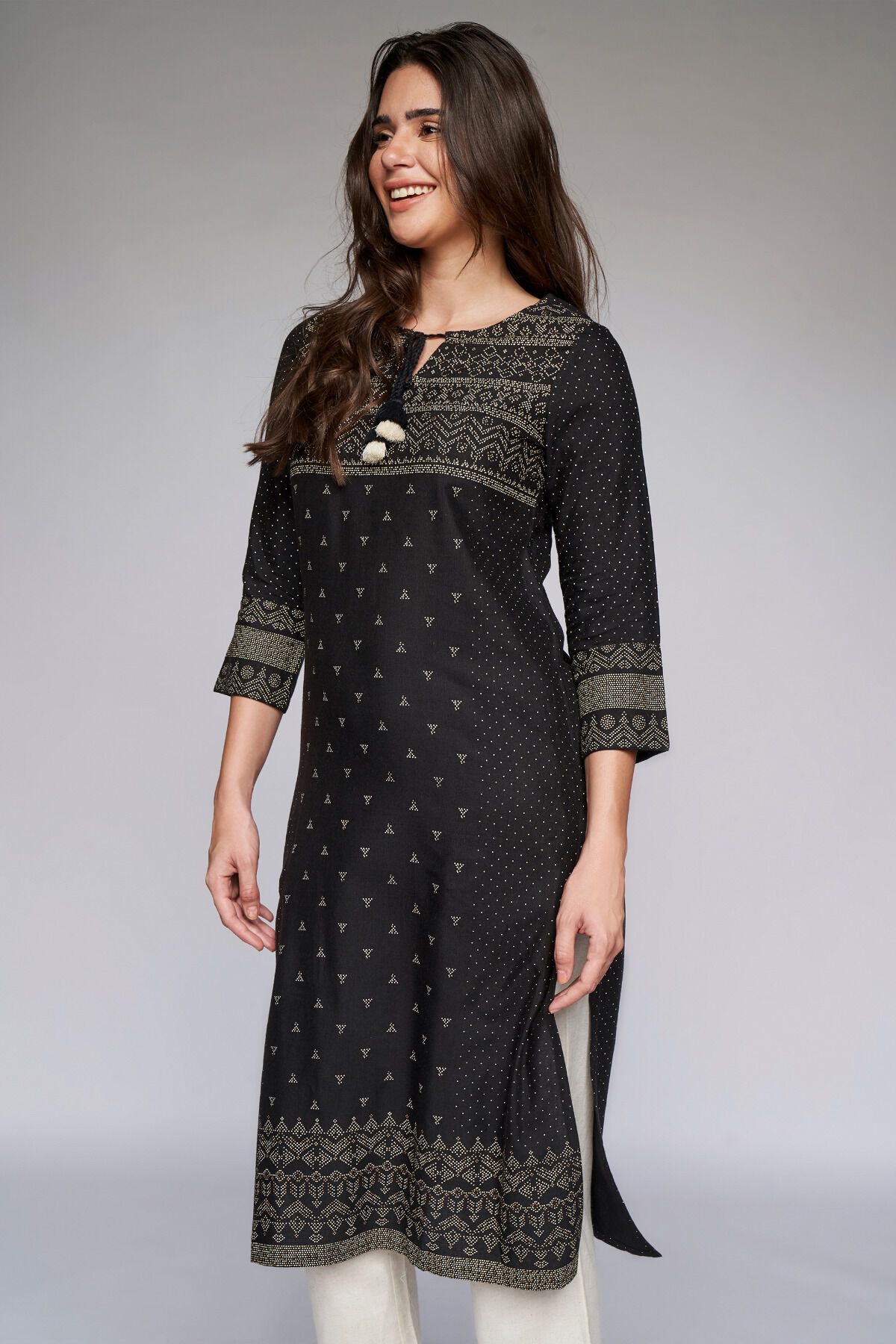 4 - Black Geometric Straight Kurta, image 4