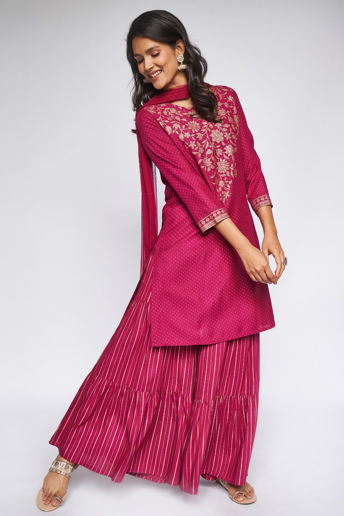 3 - Fuschia Khadi Suit Set, image 3