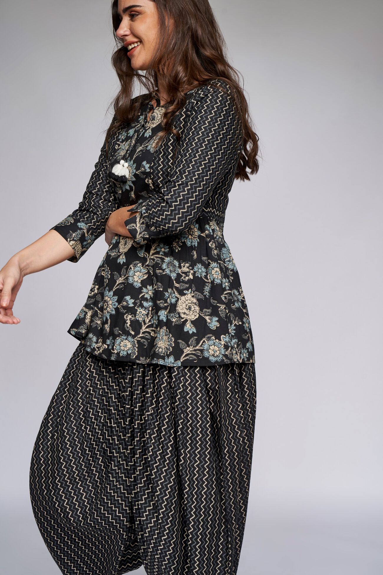 3 - Black Floral A-Line Top, image 3