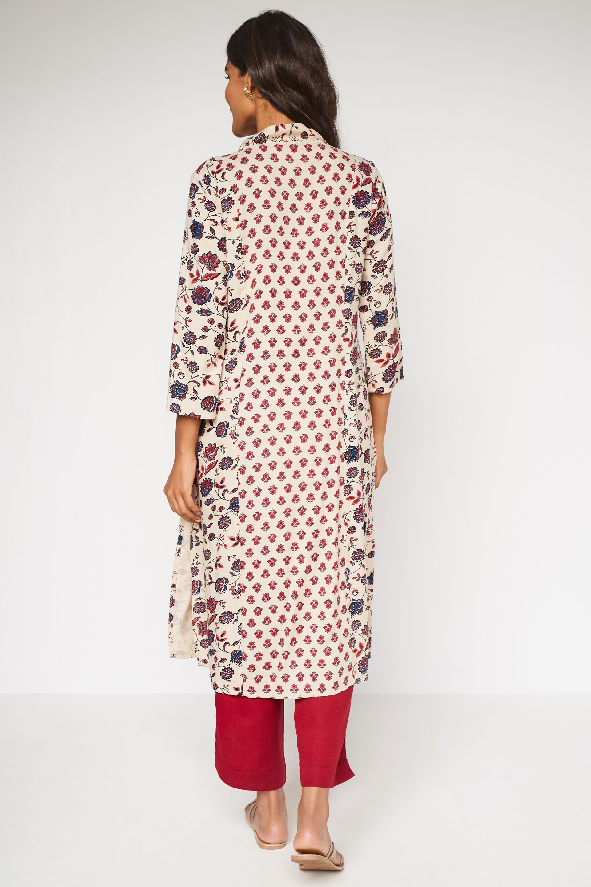 Beige Floral Straight Slip-On Kurta, Beige, image 4