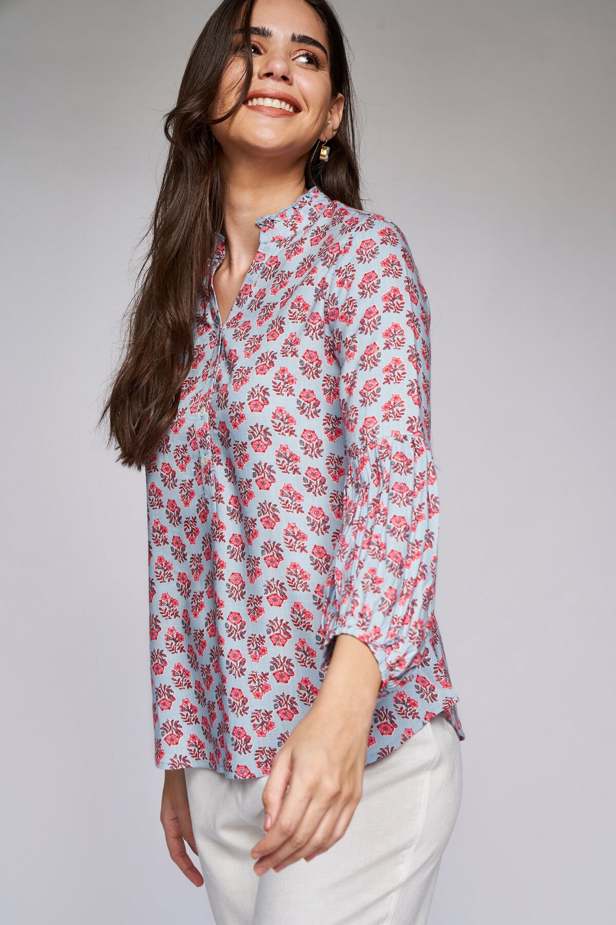 3 - Blue Floral Shirt Style Top, image 3