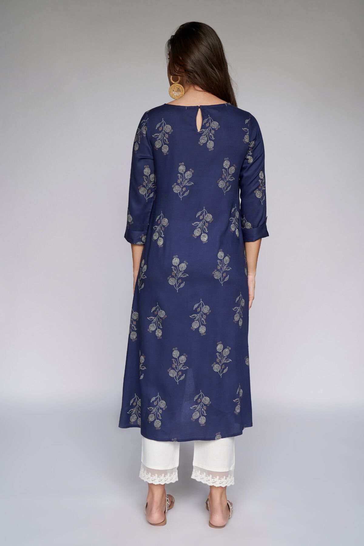 4 - Navy Blue Floral A-Line Kurta, image 4