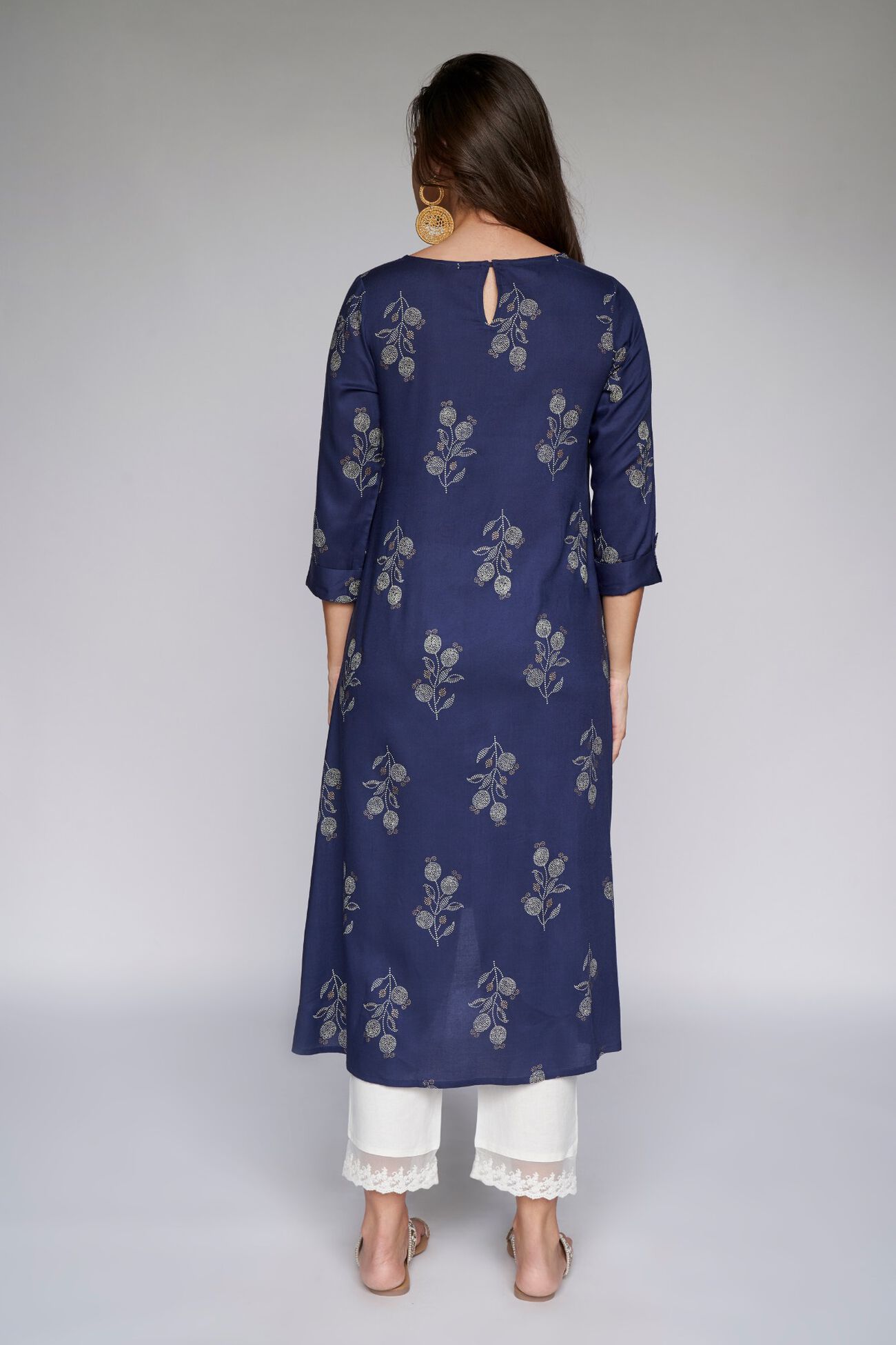 4 - Navy Blue Floral A-Line Kurta, image 4