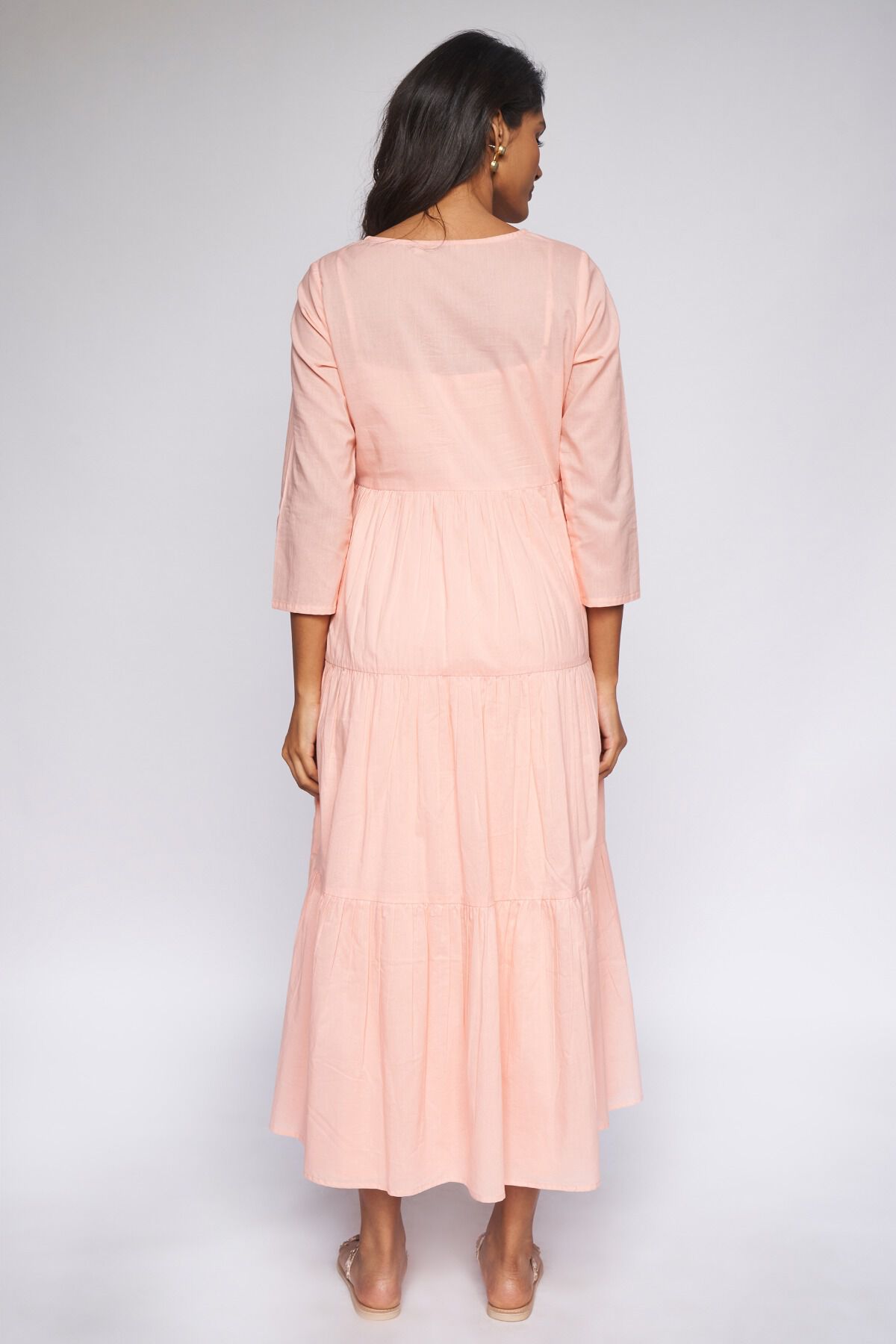 Peach Solid Layered Kurta 2P Suit Set, Peach, image 4