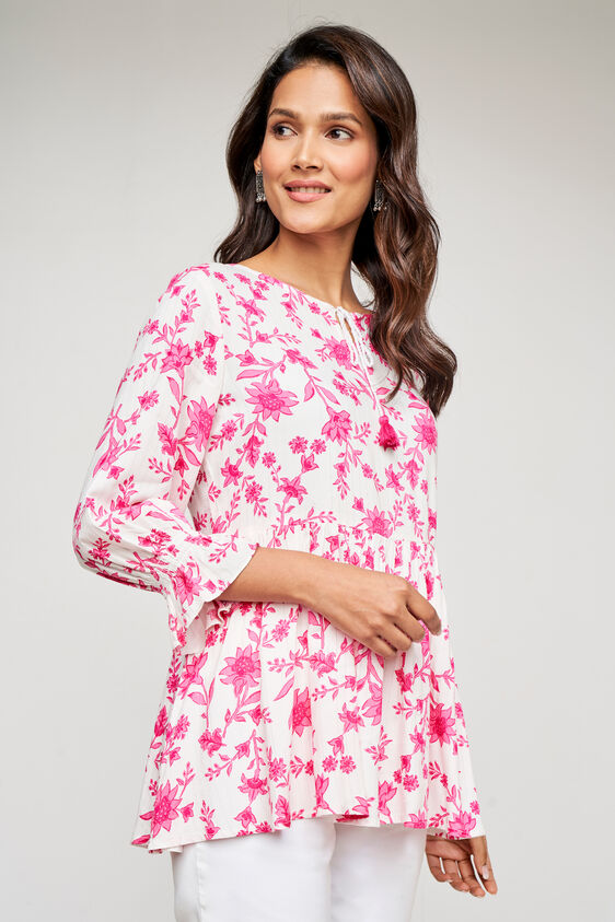 Pink Floral Fit and Flare Top, Pink, image 2