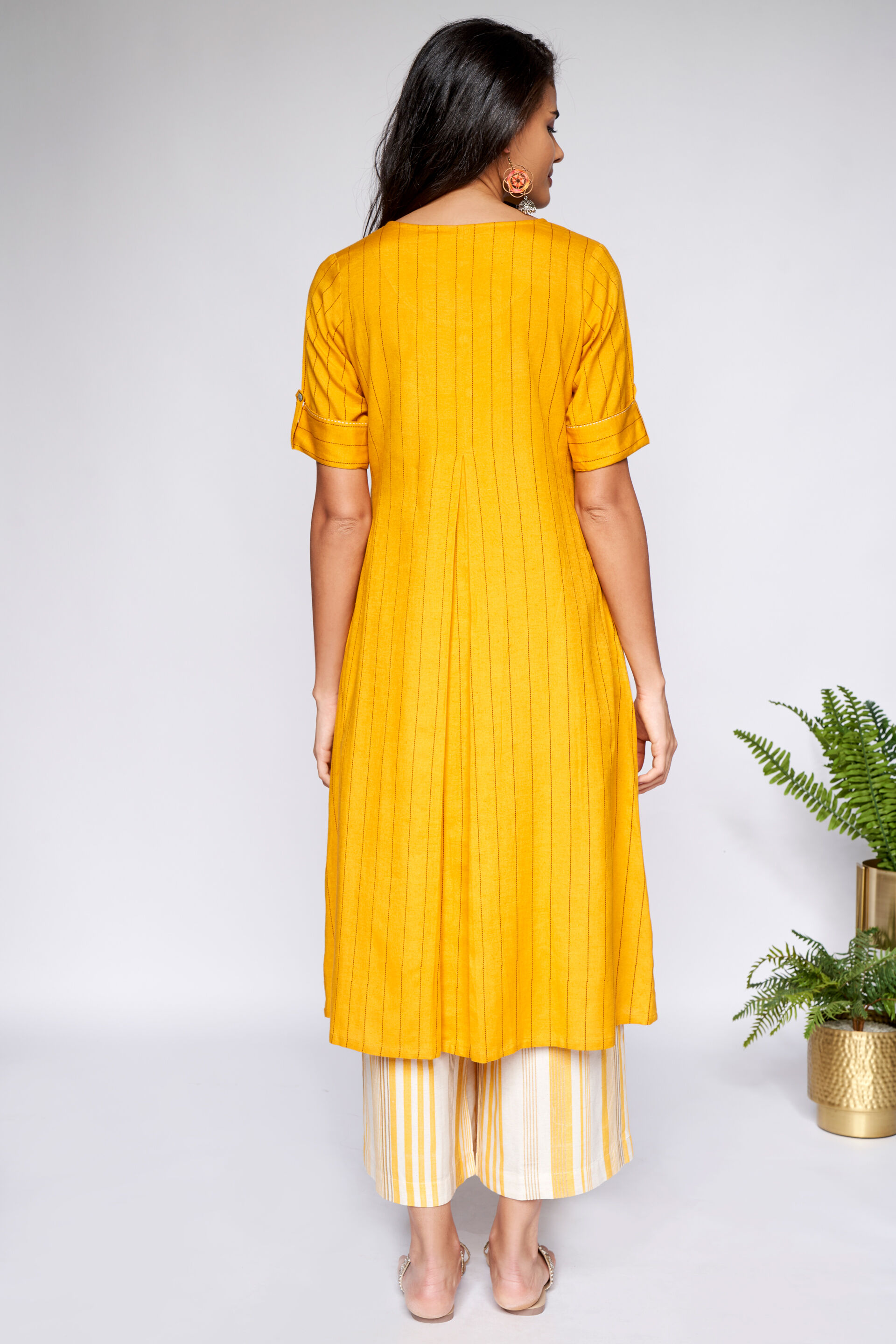 3 - Mustard Regular A-Line Kurta, image 3