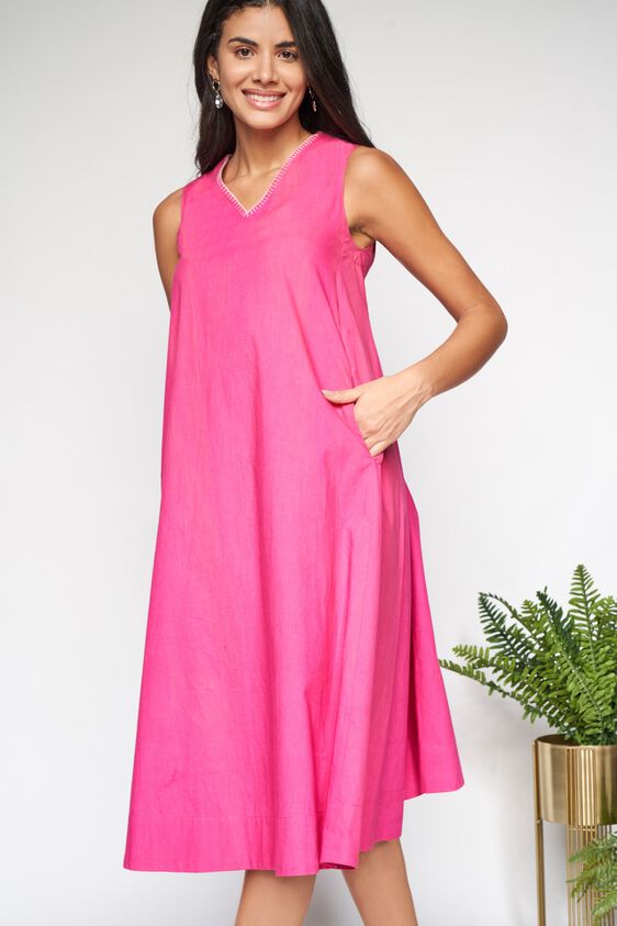 1 - Hot Pink Midi A-Line Dress, image 1