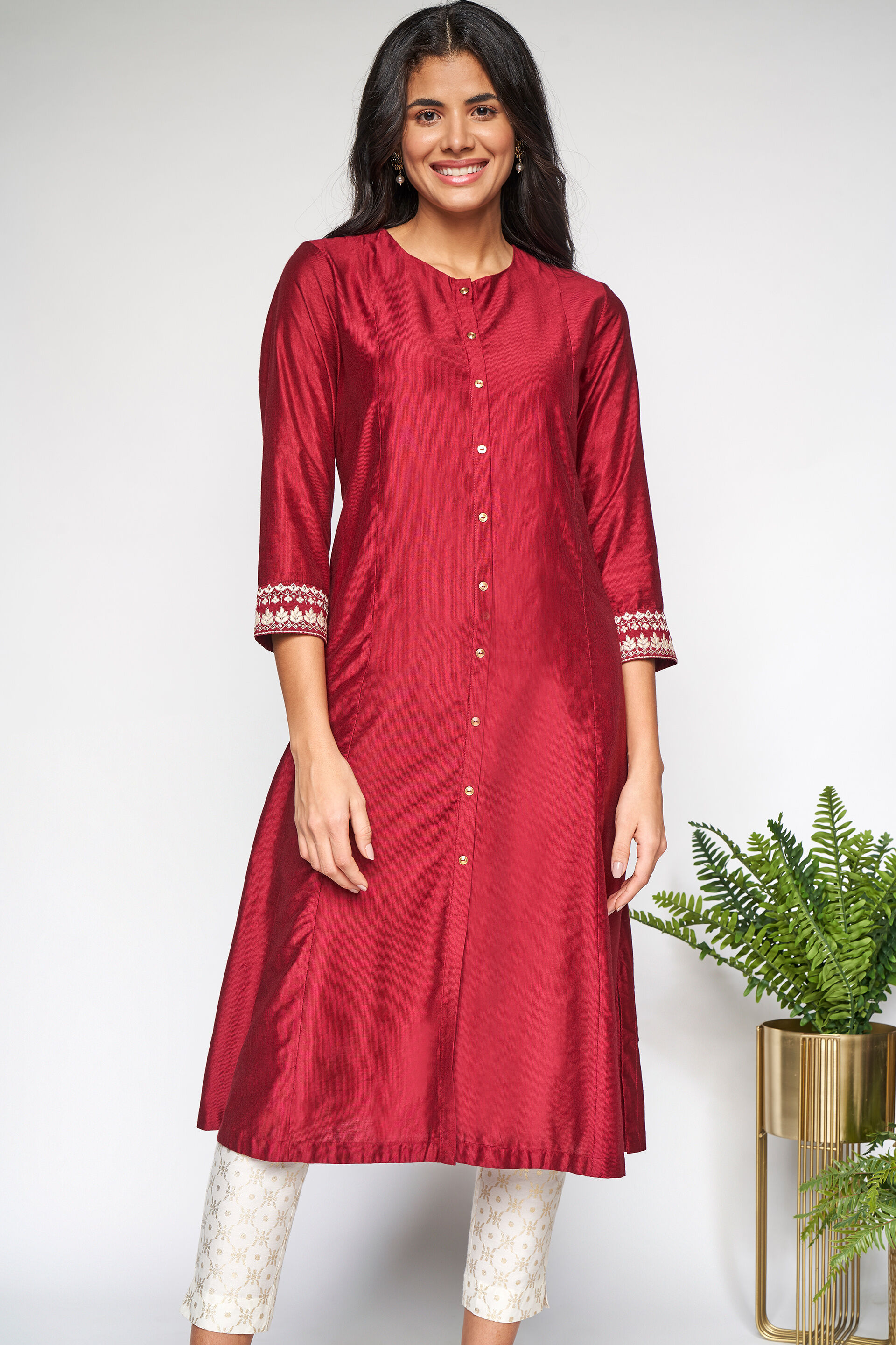 2 - Maroon Embriodered A-Line Kurta, image 3