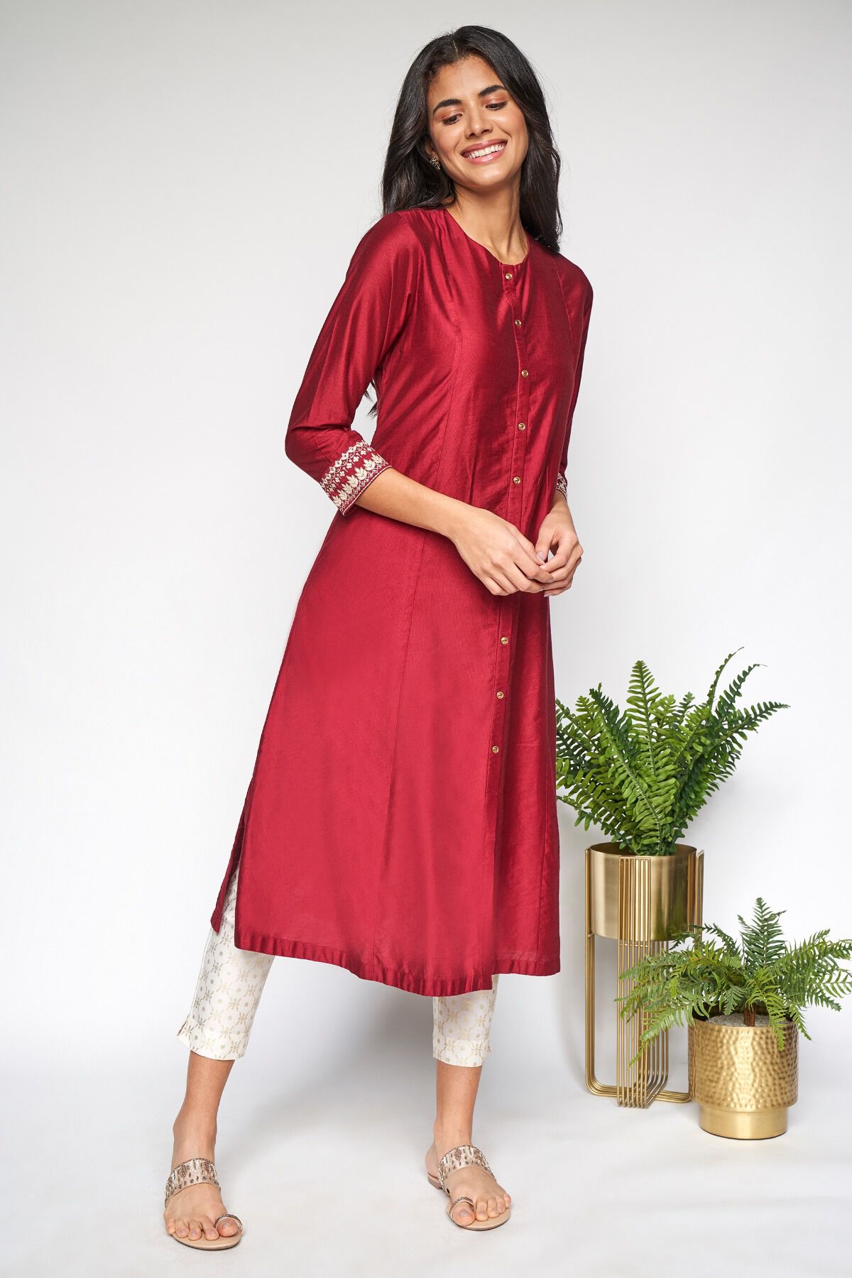 1 - Maroon Embriodered A-Line Kurta, image 2