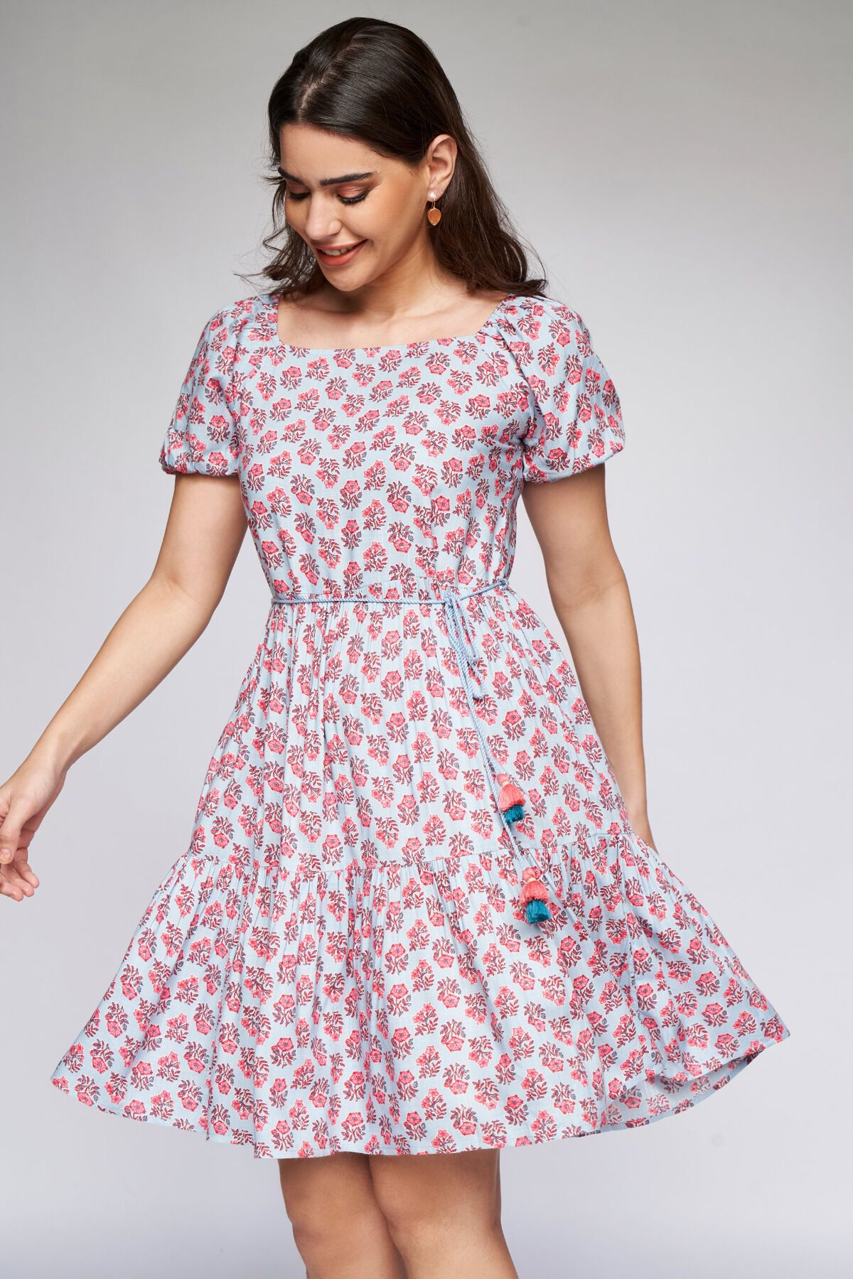 3 - Blue Floral Fit and Flare Dress, image 3