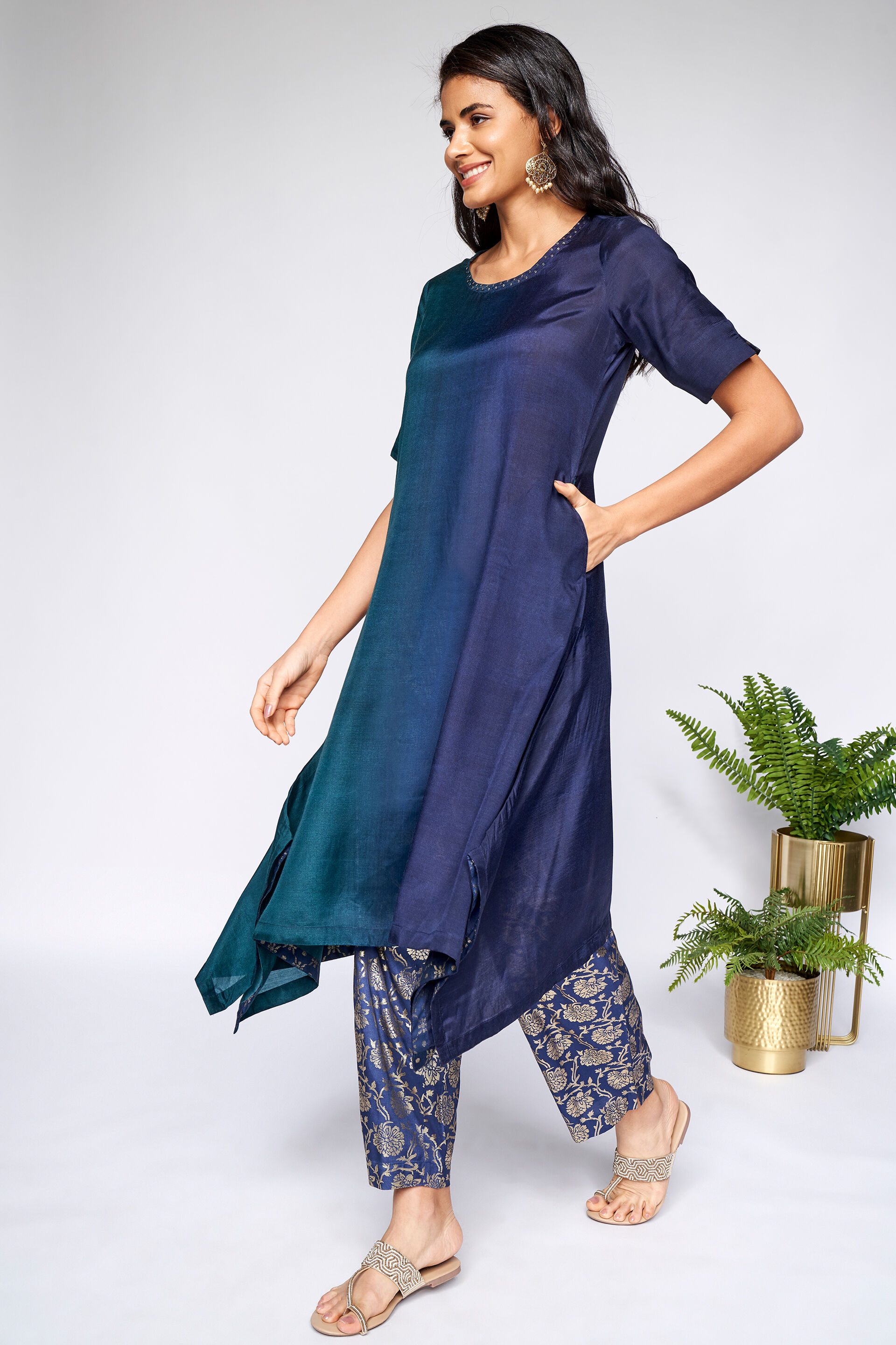 3 - Indigo Regular A-Line Kurta, image 3