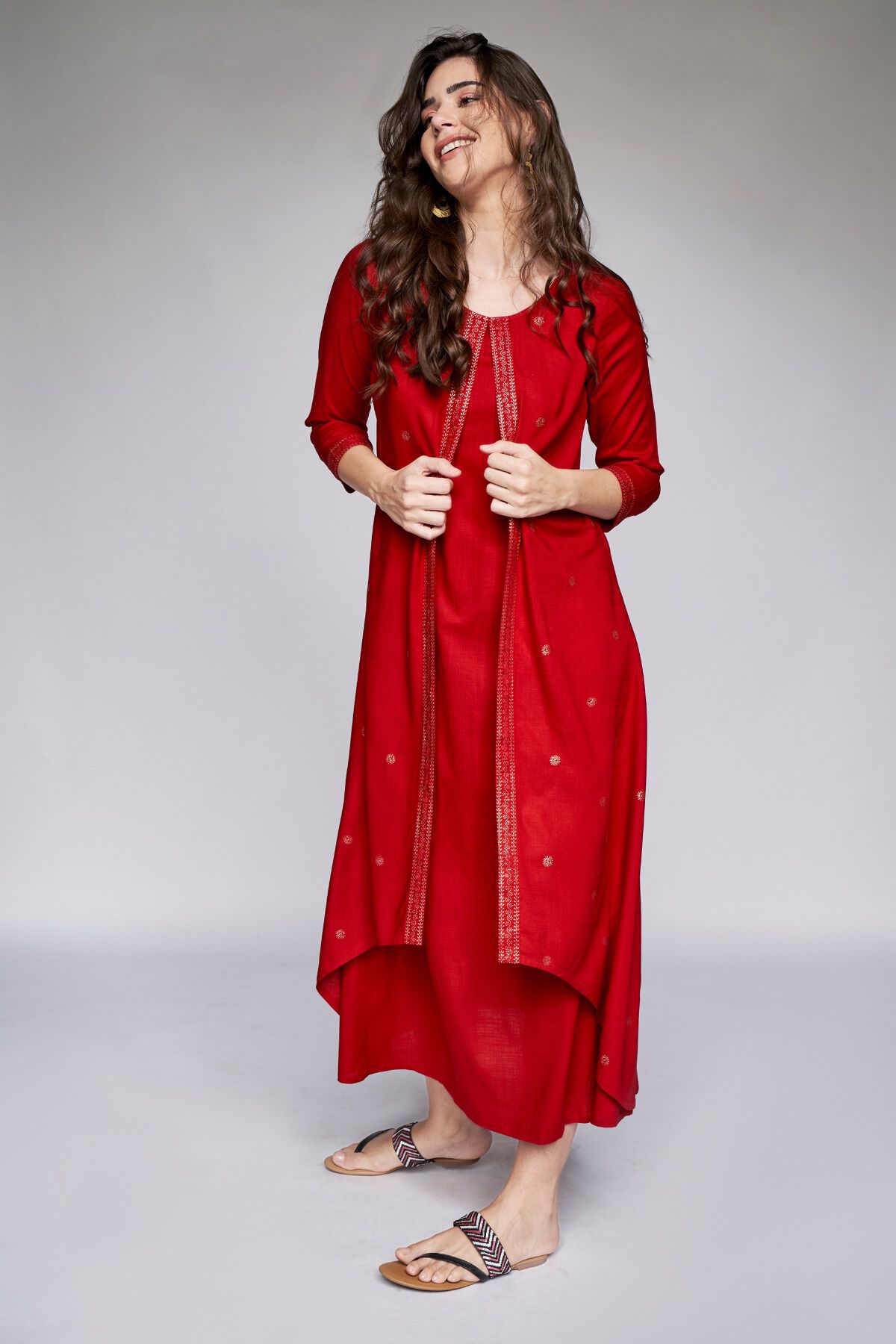 2 - Maroon Rogan Print Layered Kurta 2P Suit Set, image 2