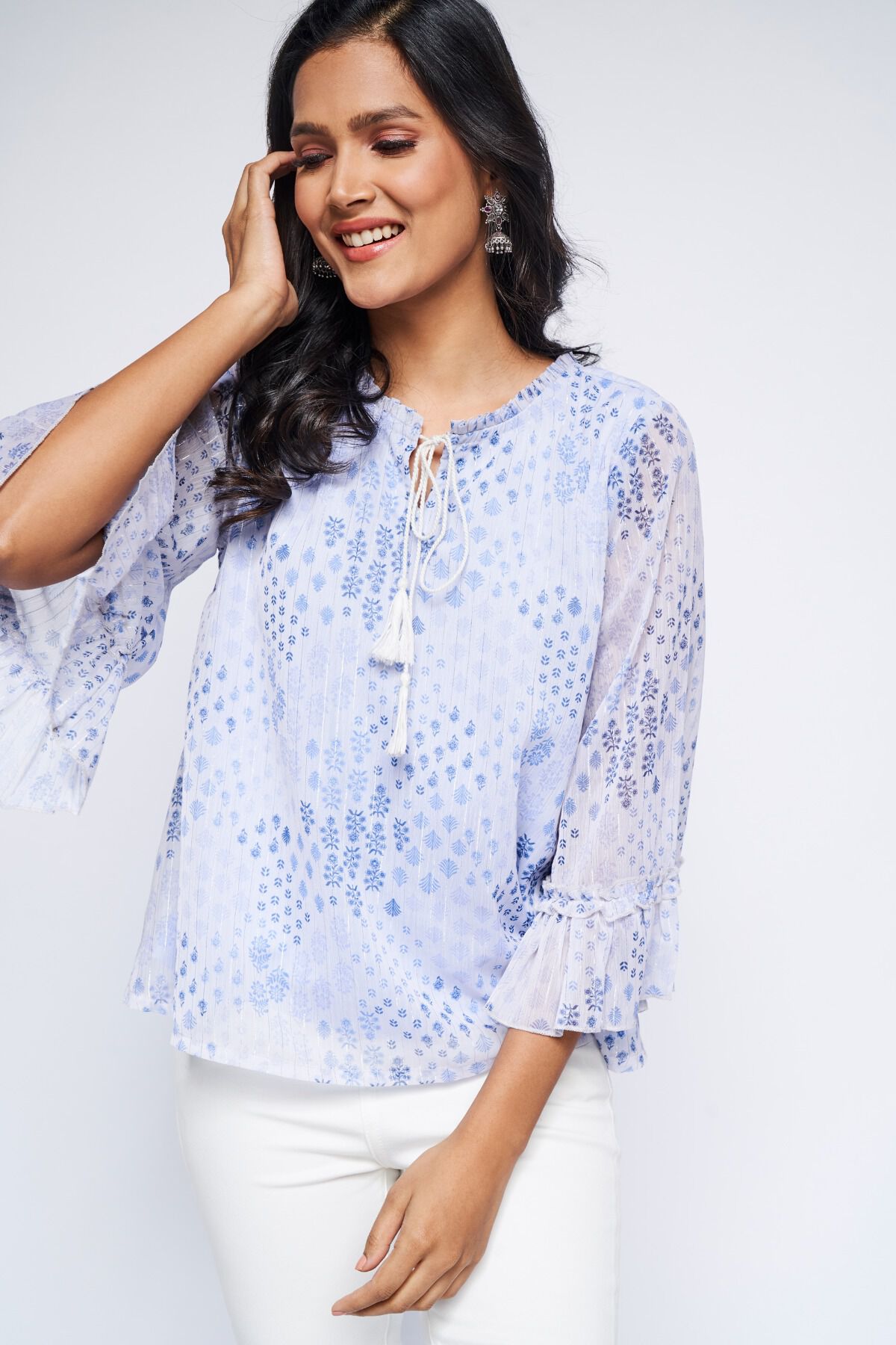 2 - Blue Floral A-Line Top, image 2