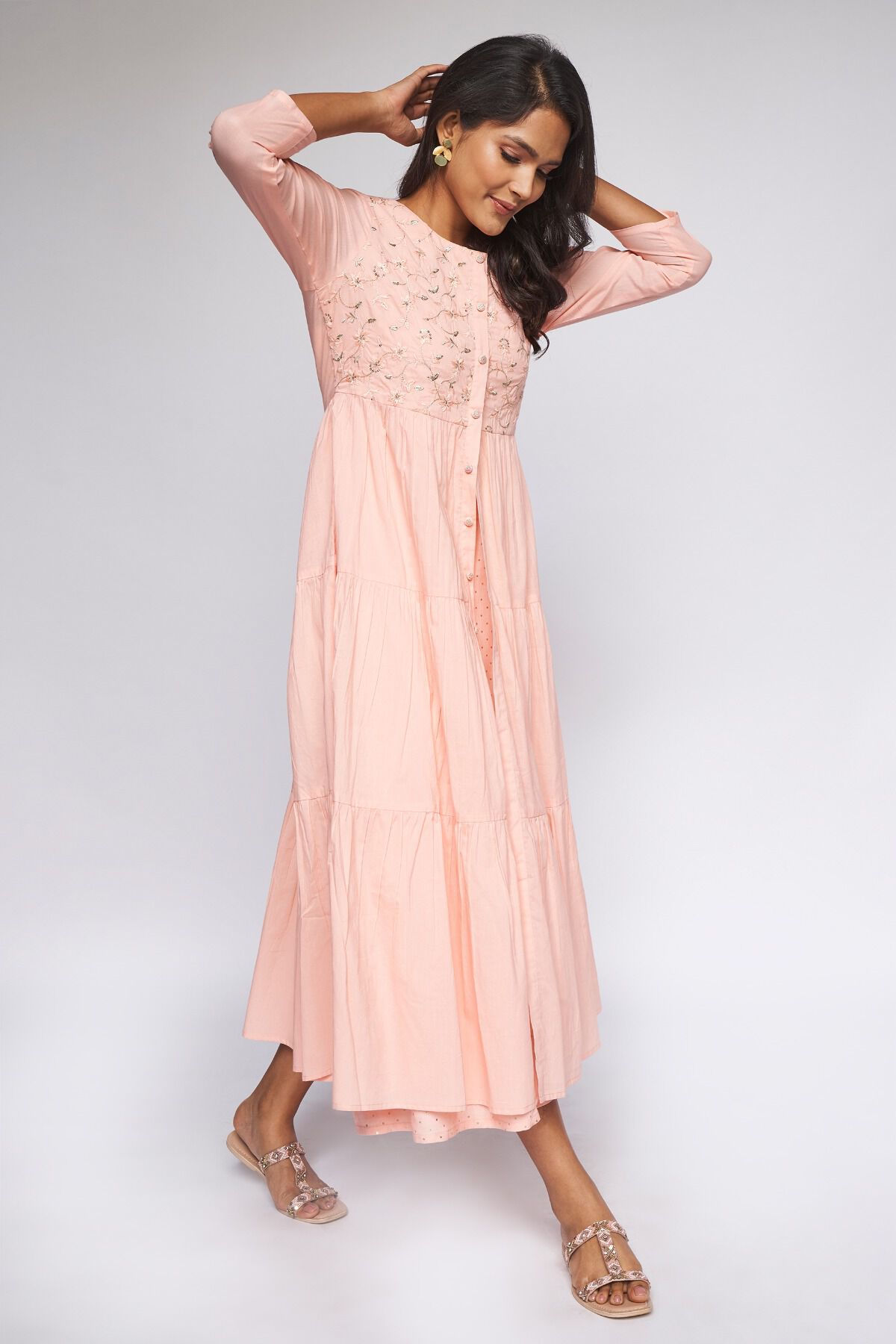 Peach Solid Layered Kurta 2P Suit Set, Peach, image 5