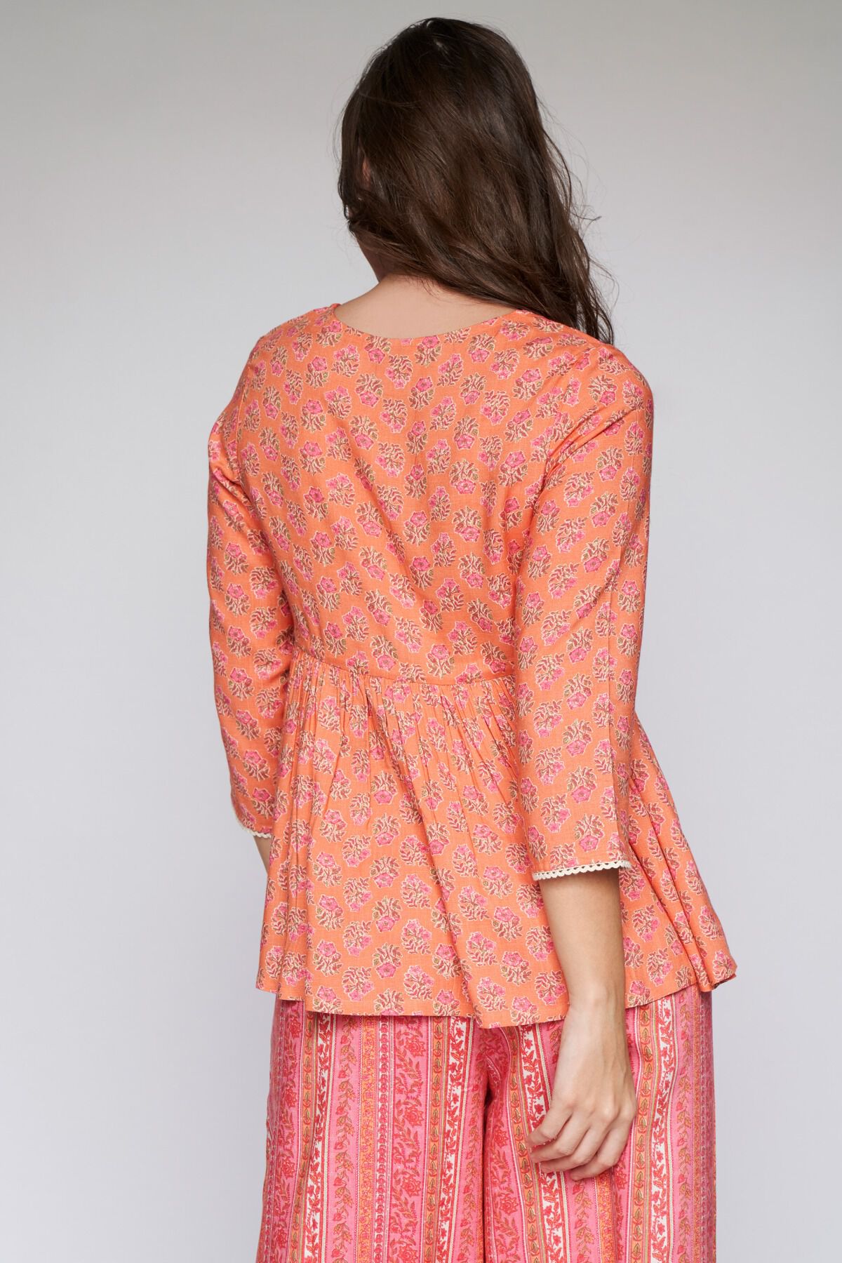 5 - Orange Floral Fit & Flare Top, image 5