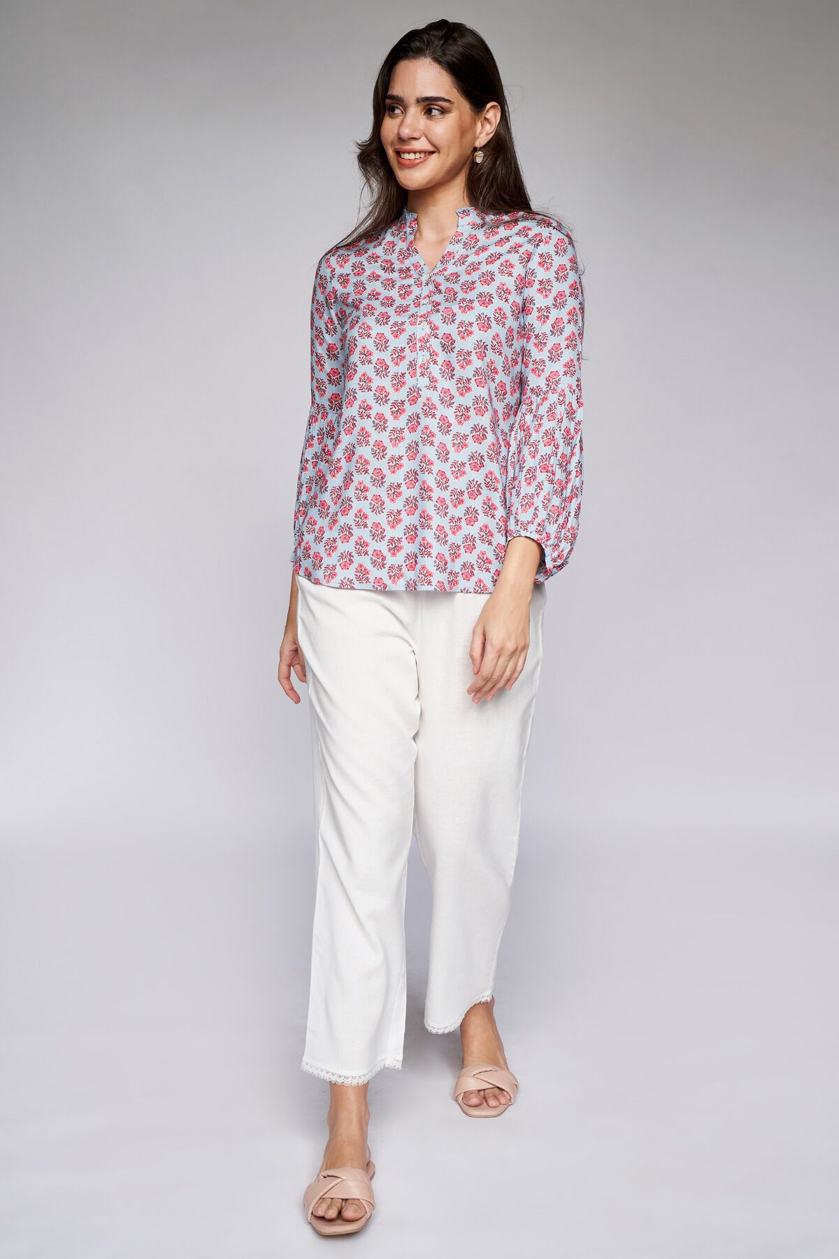 4 - Blue Floral Shirt Style Top, image 4