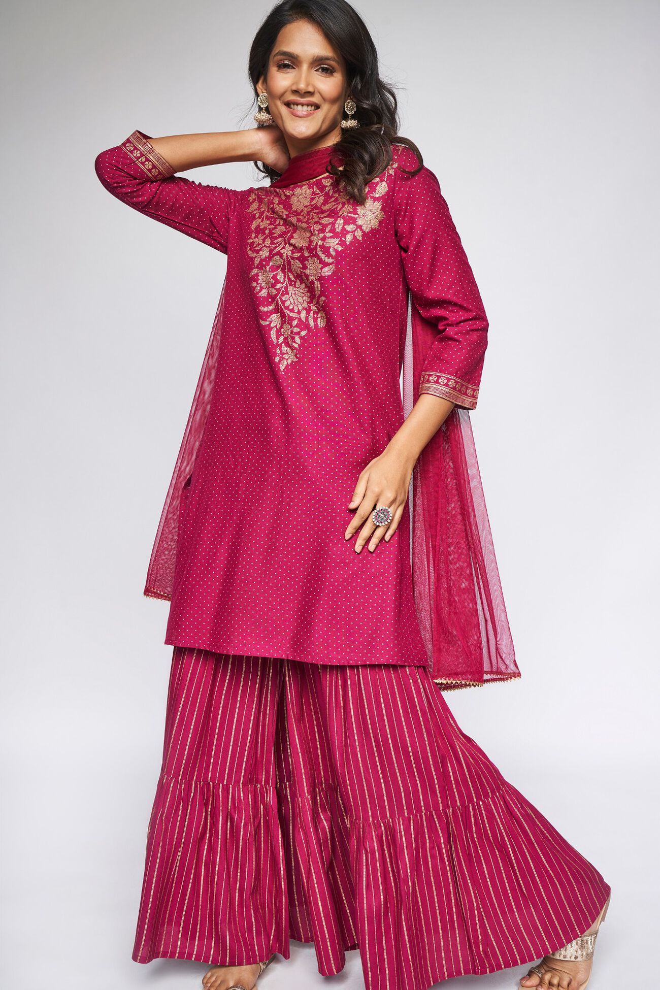 1 - Fuschia Khadi Suit Set, image 1