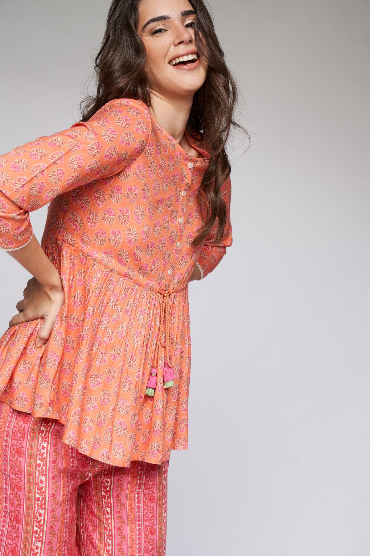 2 - Orange Floral Fit & Flare Top, image 2