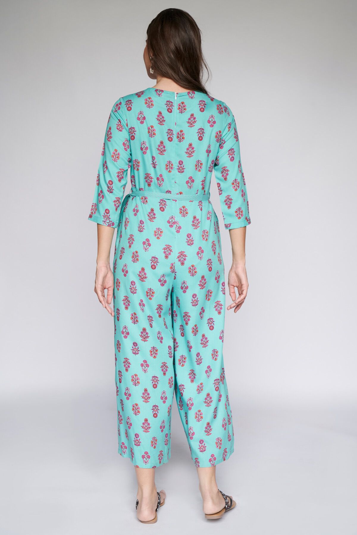 5 - Teal Ethnic Motifs Jump Suit, image 5