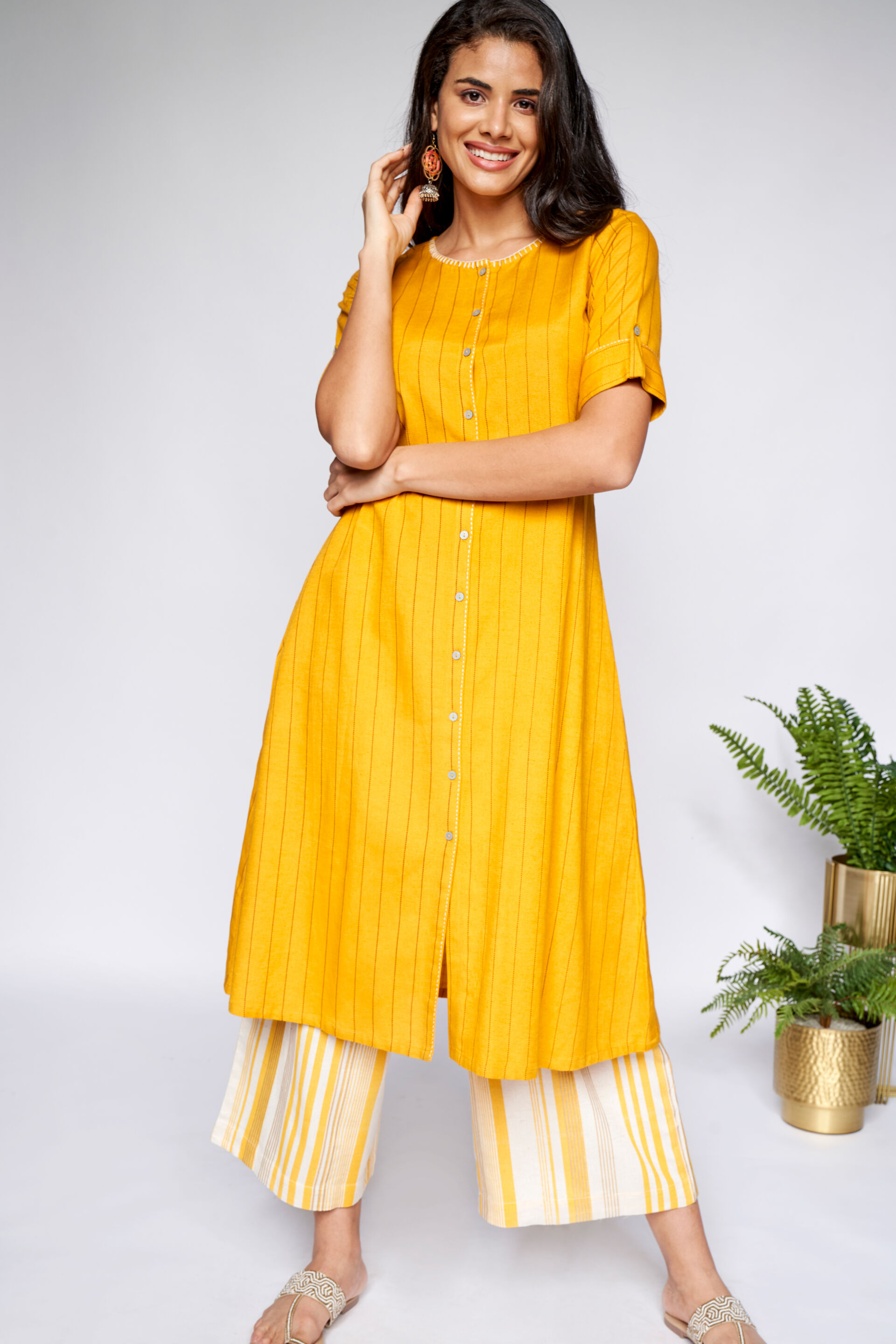 2 - Mustard Regular A-Line Kurta, image 2