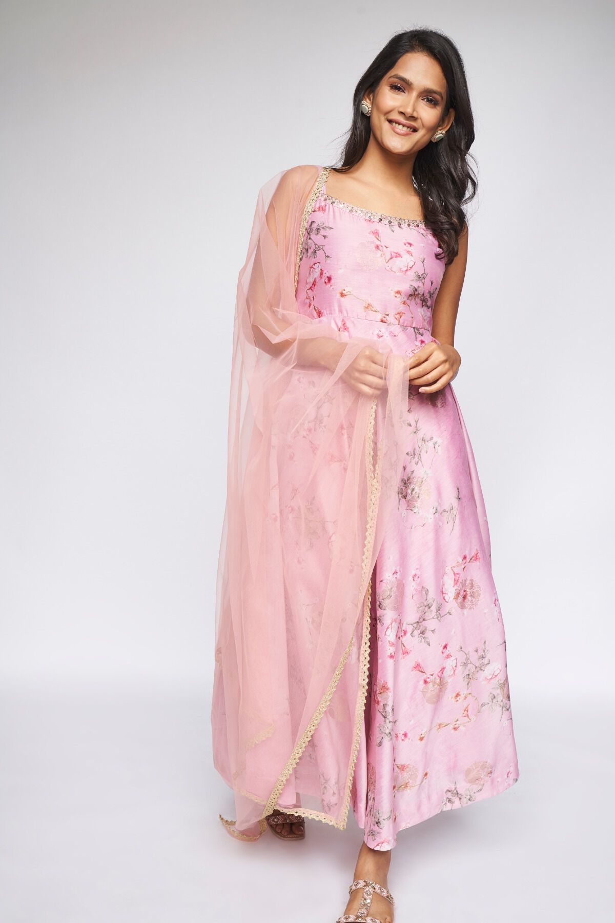 Pink Floral Fit & Flare Dress, Pink, image 2