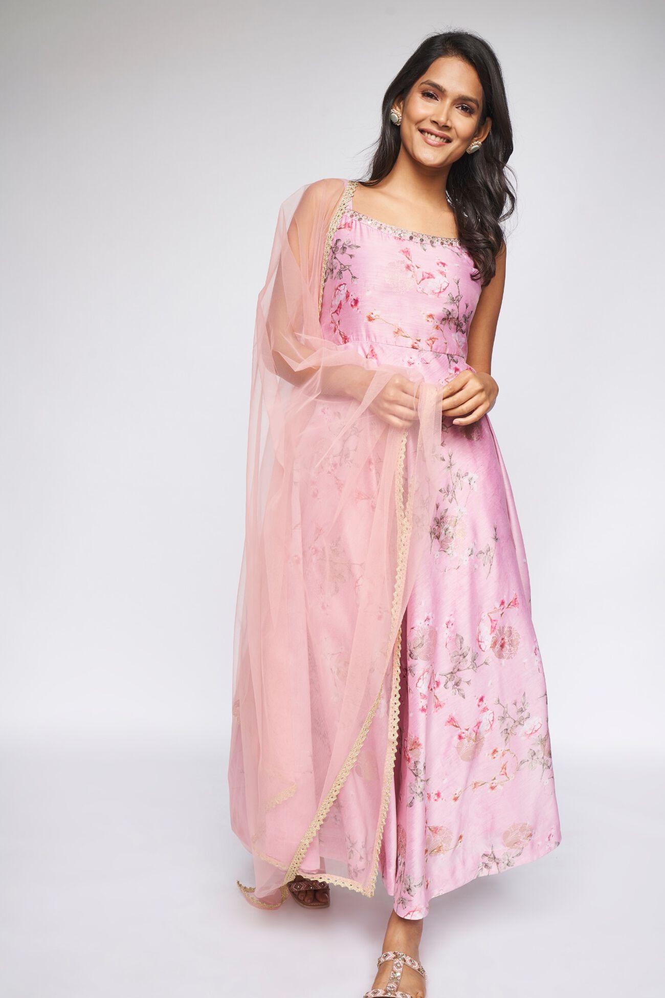 Pink Floral Fit & Flare Dress, Pink, image 2