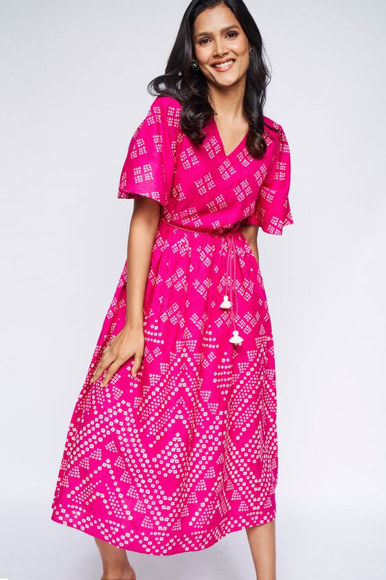 3 - Dark Pink Ethnic Motifs Fit & Flare Dress, image 3