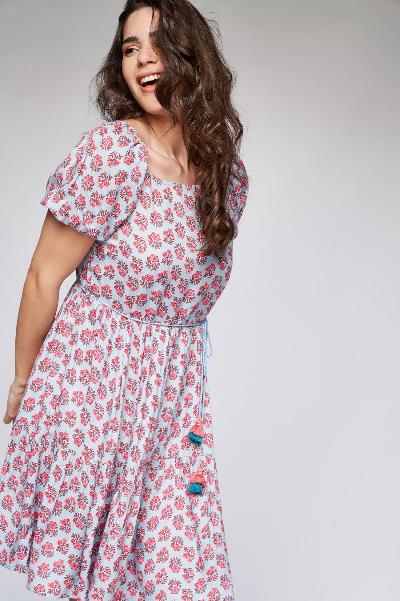1 - Blue Floral Fit and Flare Dress, image 1