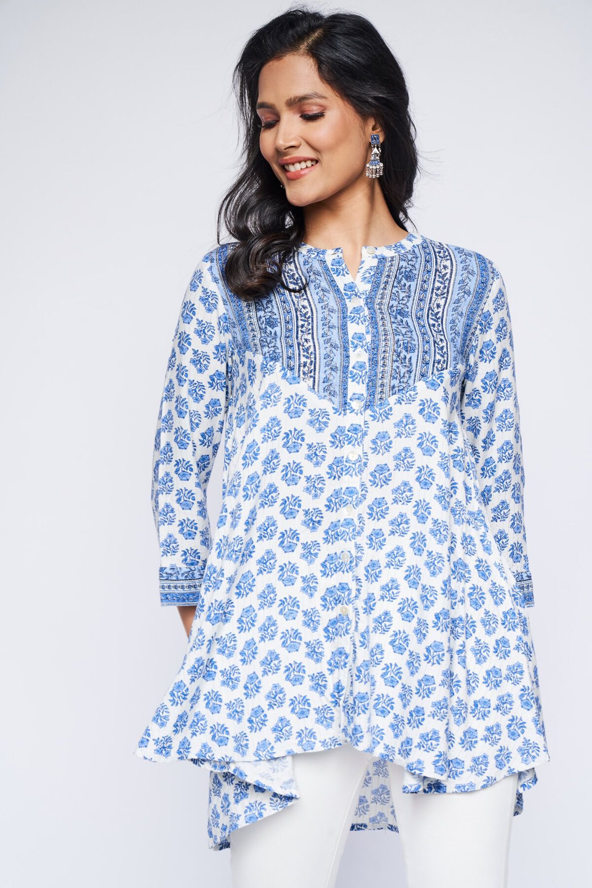 3 - Blue Floral A-Line Tunic, image 3