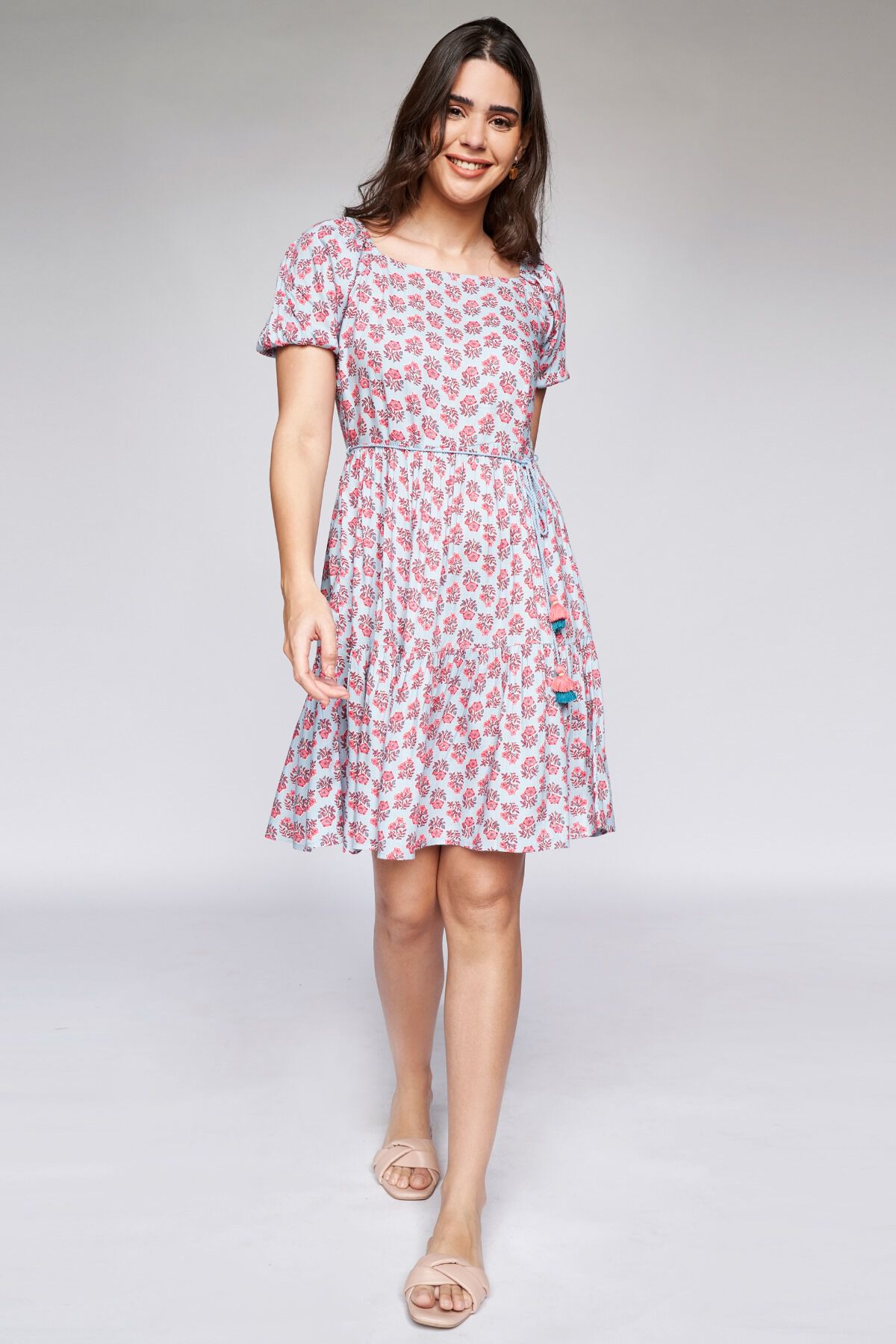 4 - Blue Floral Fit and Flare Dress, image 4