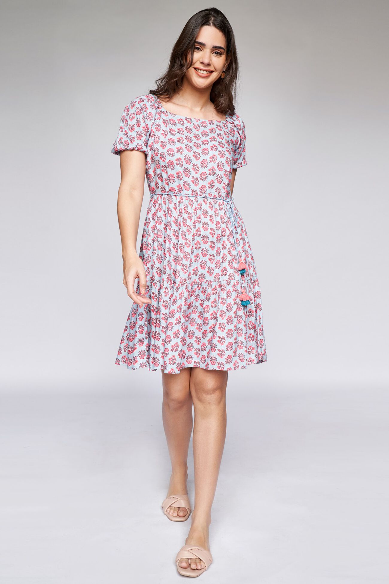 4 - Blue Floral Fit and Flare Dress, image 4