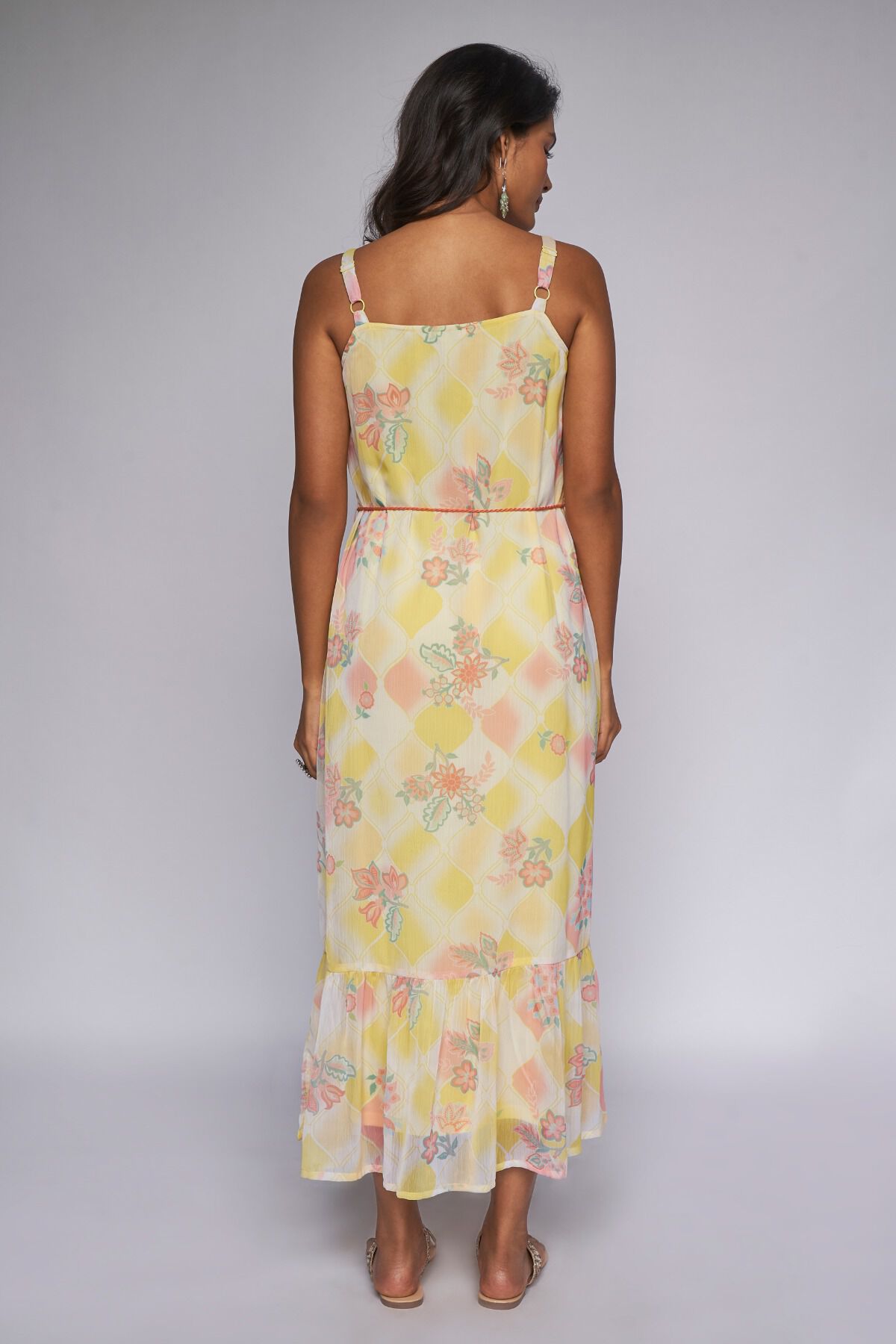 5 - Lime Green Floral Strapy Dress Dress, image 5