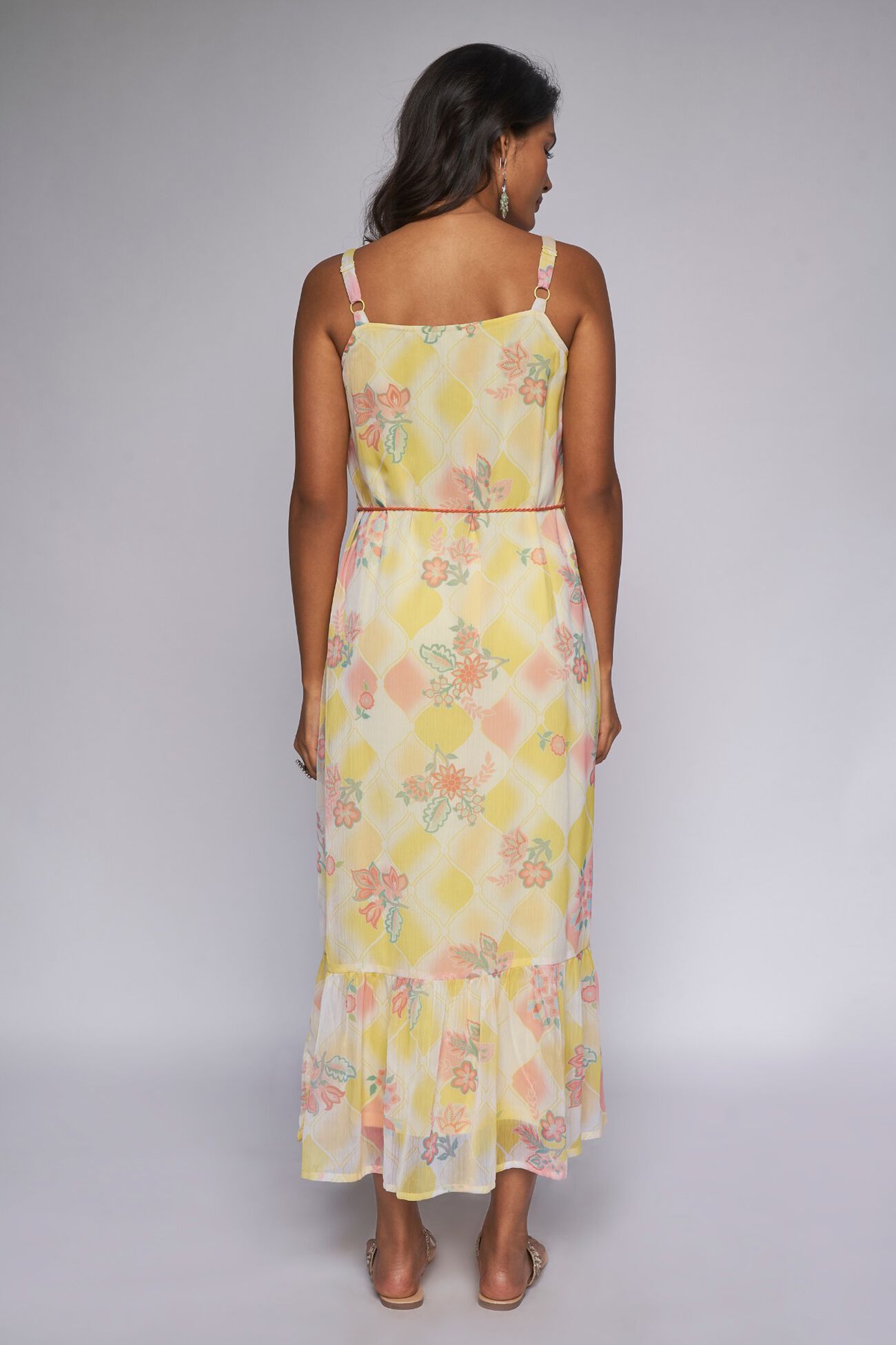 5 - Lime Green Floral Strapy Dress Dress, image 5