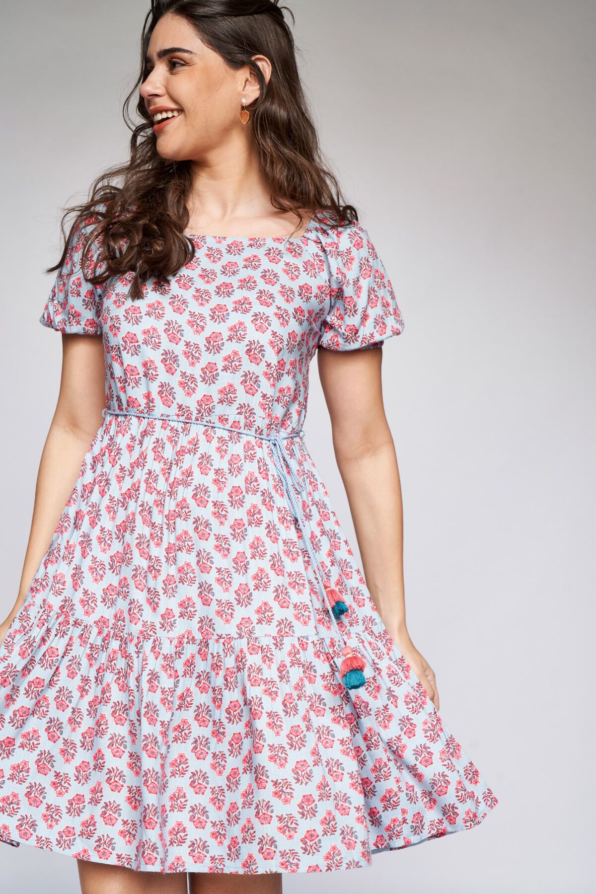 2 - Blue Floral Fit and Flare Dress, image 2